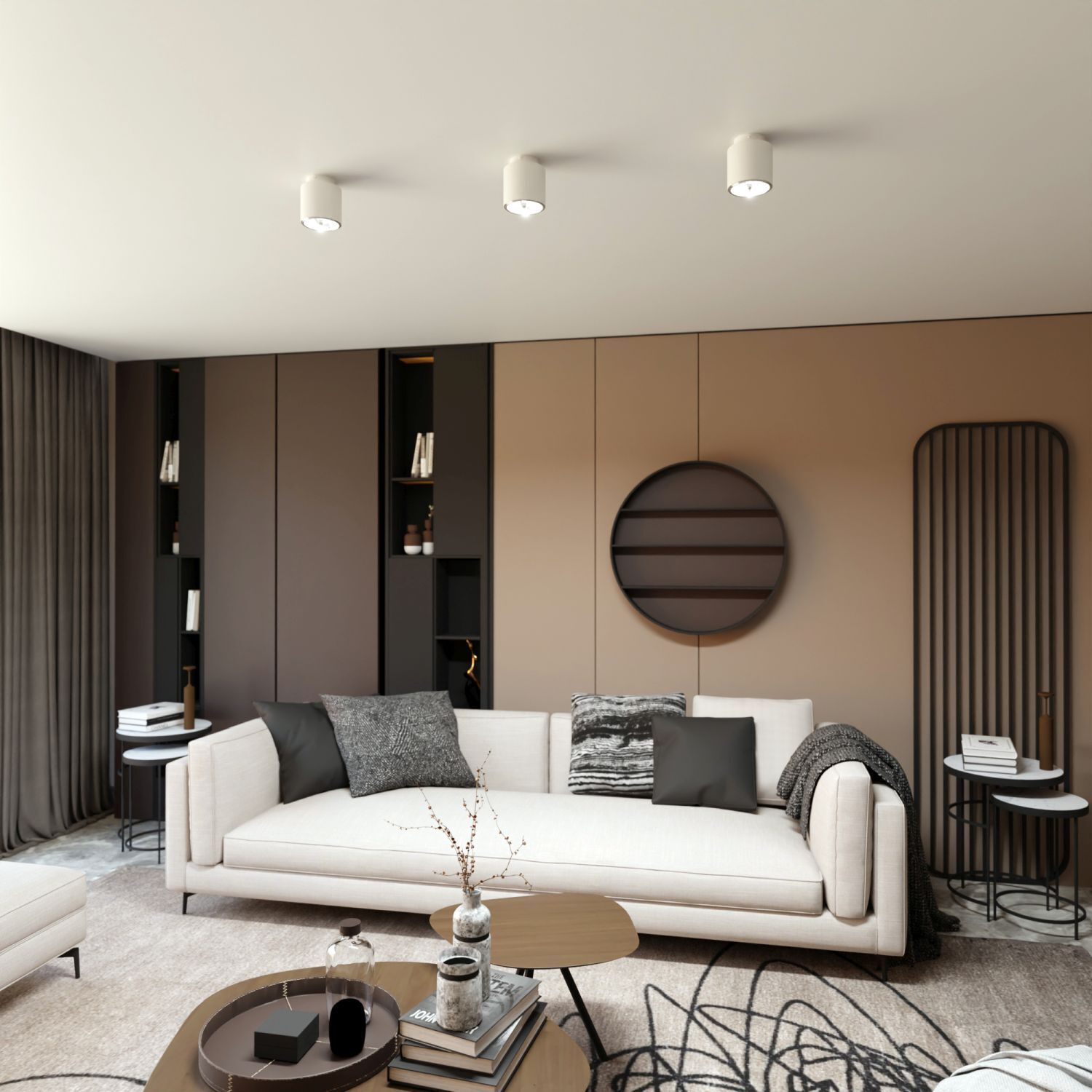 Spot de plafond blanc apparent Ø 11,5 cm H : 12 cm GU10 AR111 Métal Dekoration für Zuhause, Innenarchitektur, Wohnzimmer, Lampe, Kissen