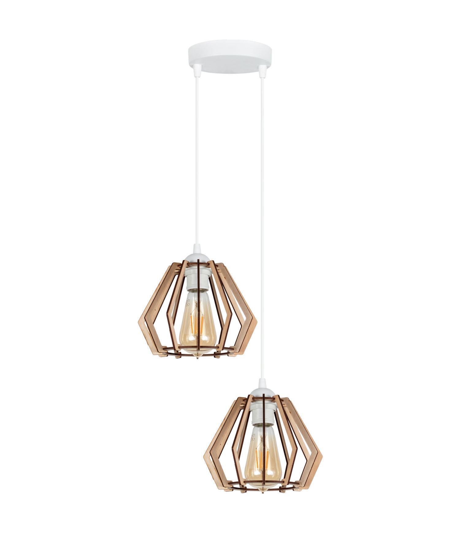 Suspension bois 2 flammes E27 L:35 cm Scandinave