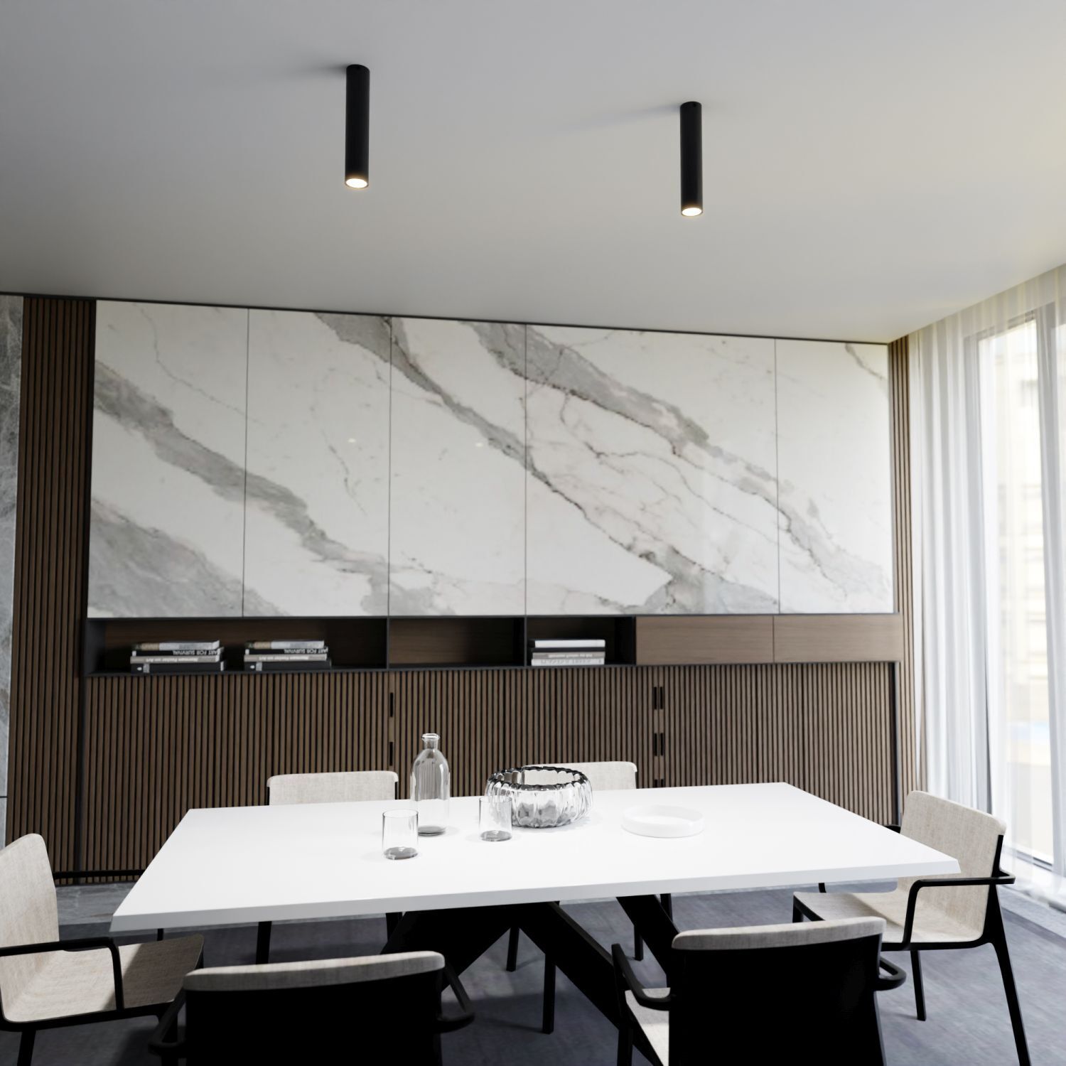 Plafonnier Noir Ø 6 cm H : 30 cm Métal GU10 Apparent Drinnen, Innenarchitektur, Tabelle, Tischplatte, Tasse