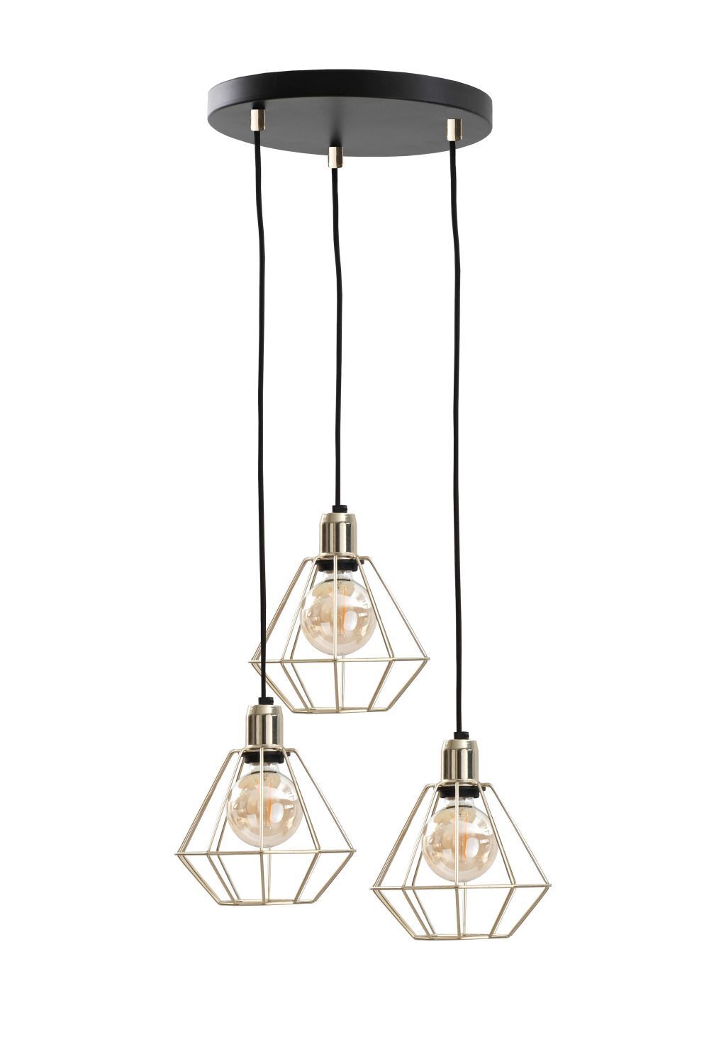 Suspension métal noir fil d'or 3 flammes Deckenleuchte, Leuchte, Lampe