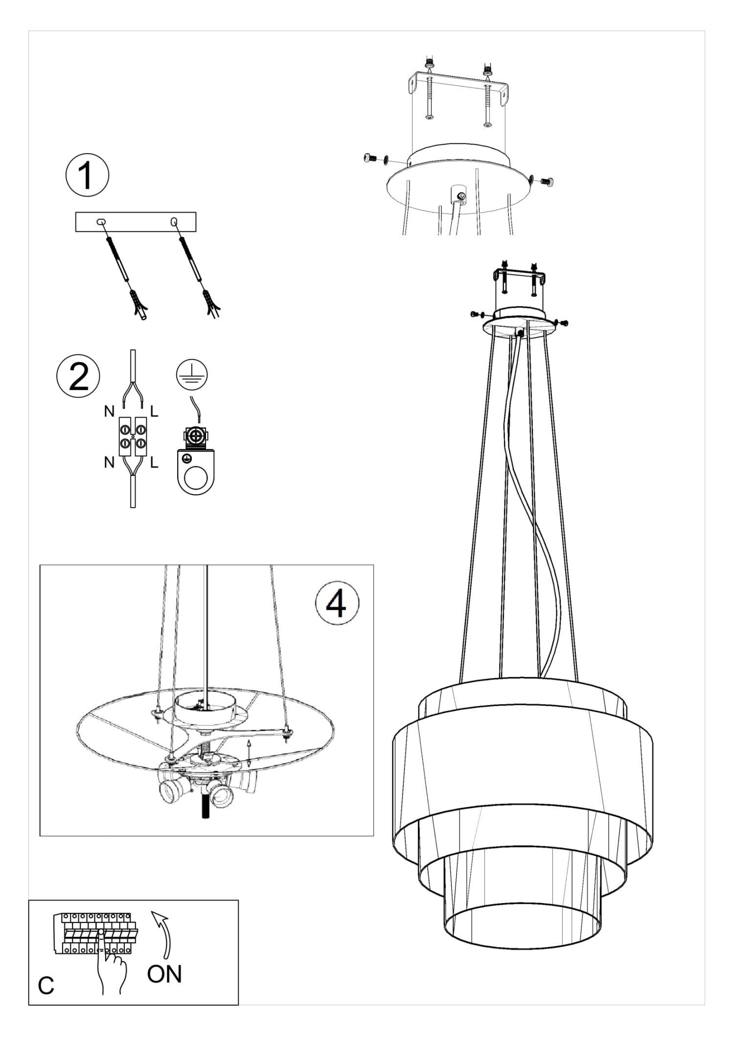 Lampe à suspendre Blanc Ø 50 cm Tissu Moderne 5x E27 MALY