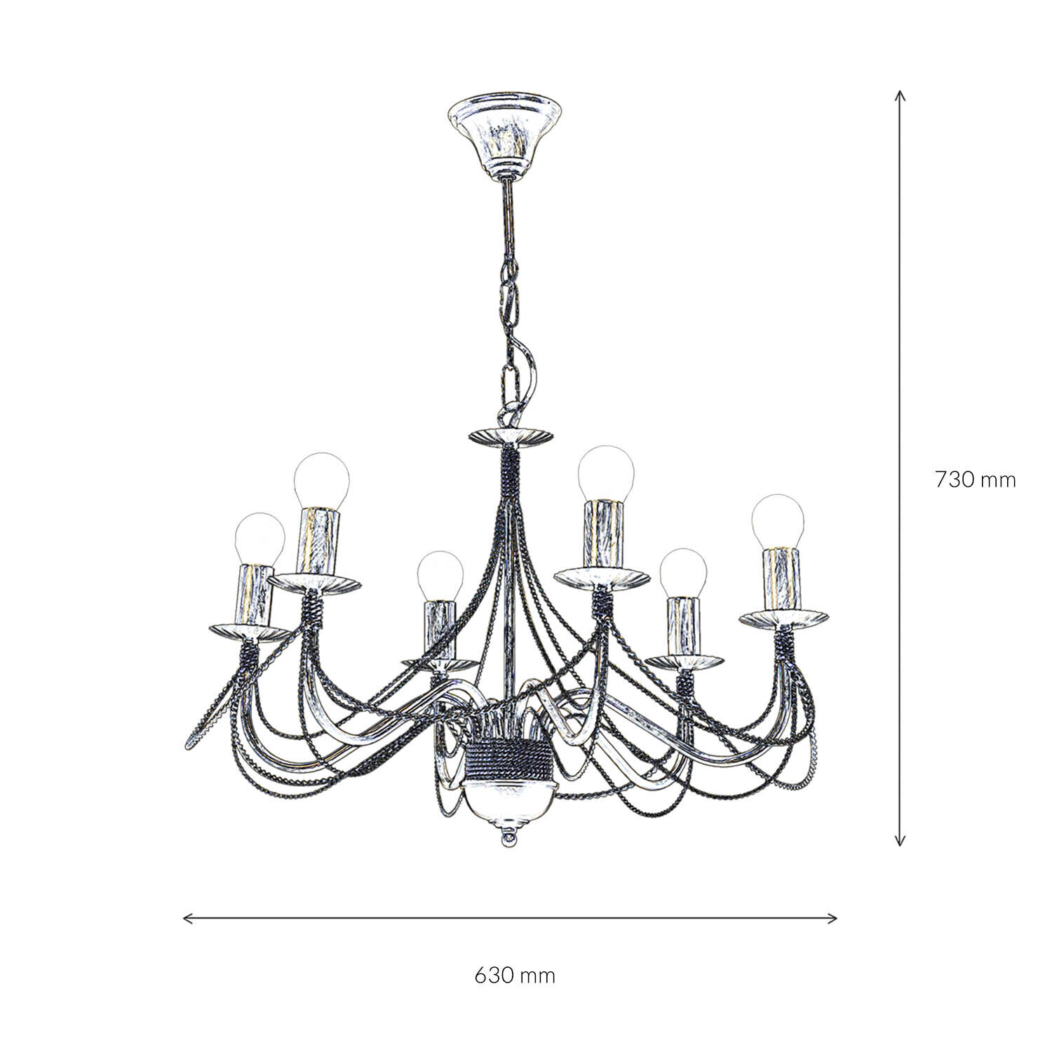 Lustre Or Métal Rustique 6 flammes E14