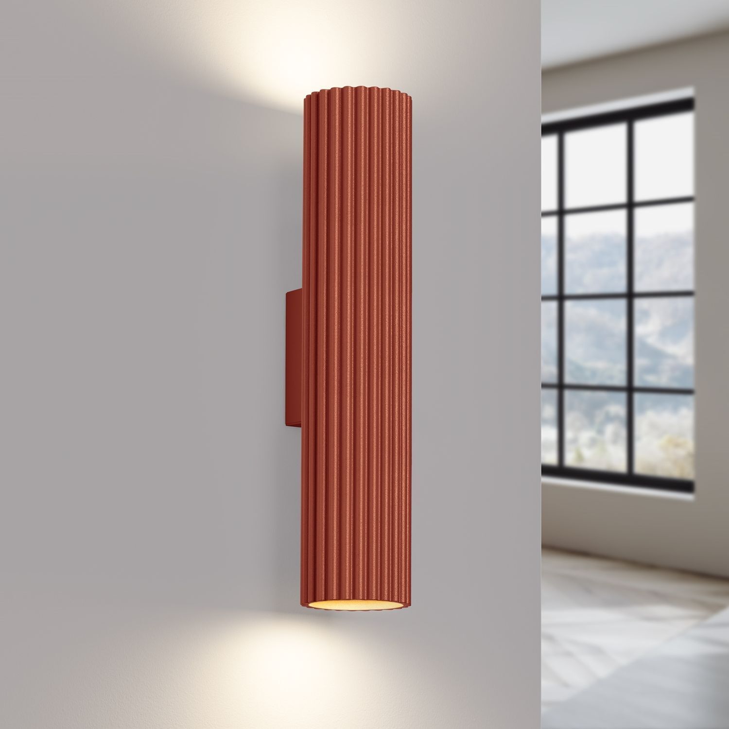 Applique moderne Up Down H : 30 cm Rouge GU10 2 flammes Alu