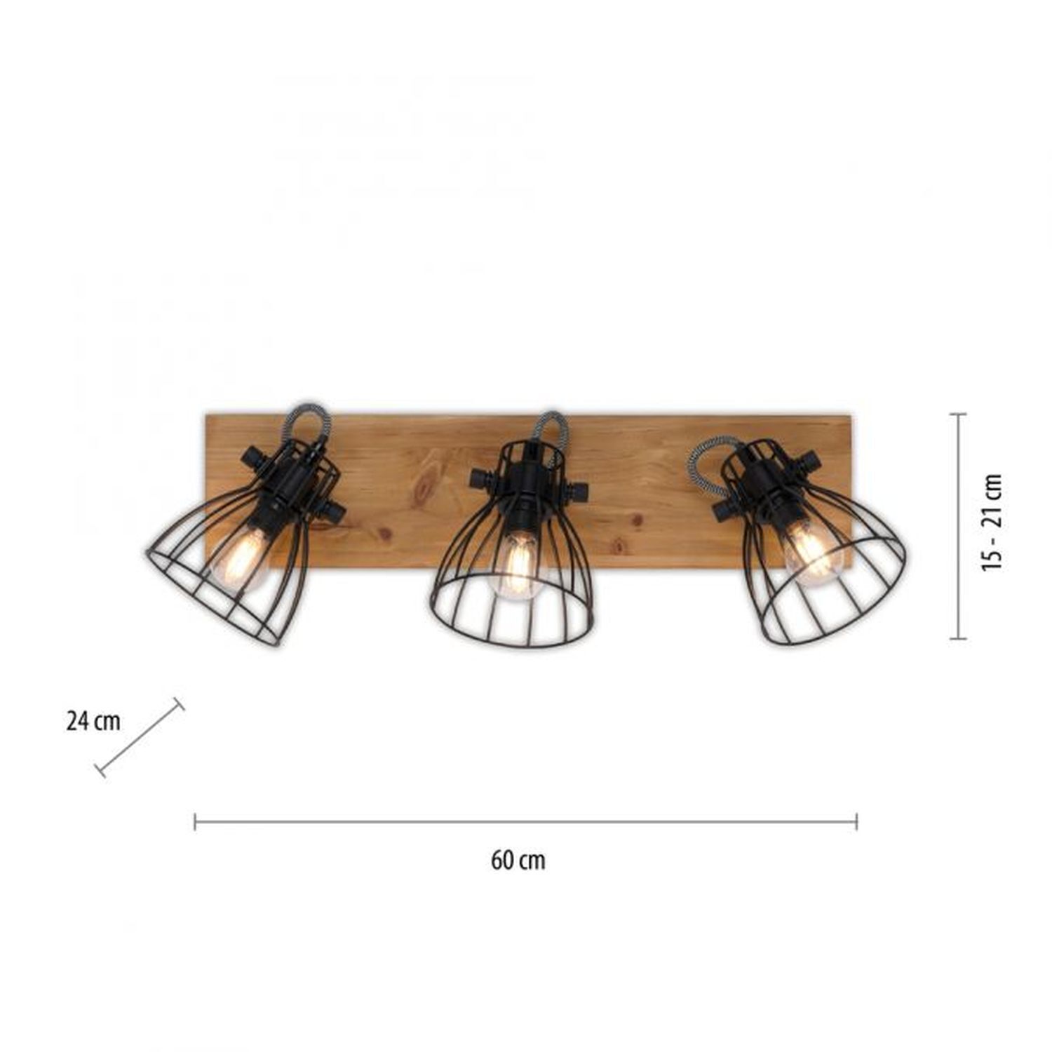 Spot de plafond bois métal fil 60 cm de long E14 réglable Deckenleuchte, Leuchte