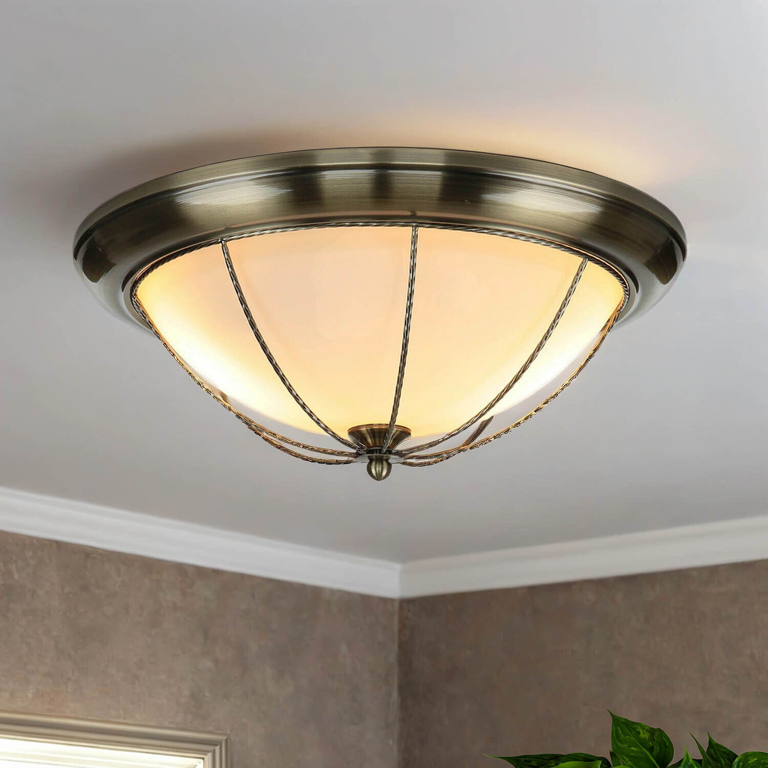 Plafonnier rond E27 SUDAN avec abat-jour en verre aspect laiton Deckenleuchte, Leuchte, Kronleuchter, Lampe