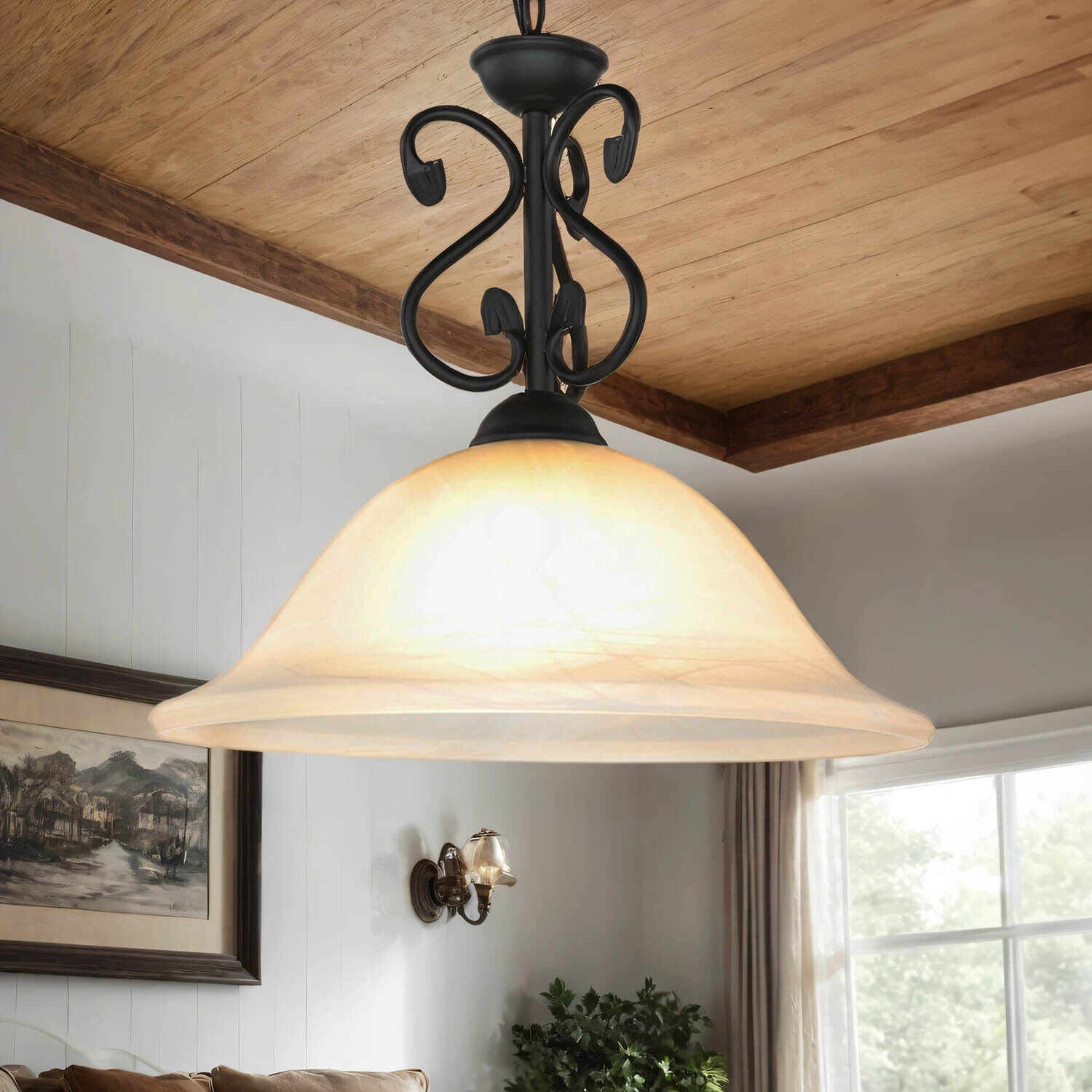 Lampe à suspendre DOROTHEA albâtre verre métal maison de campagne Lampe
