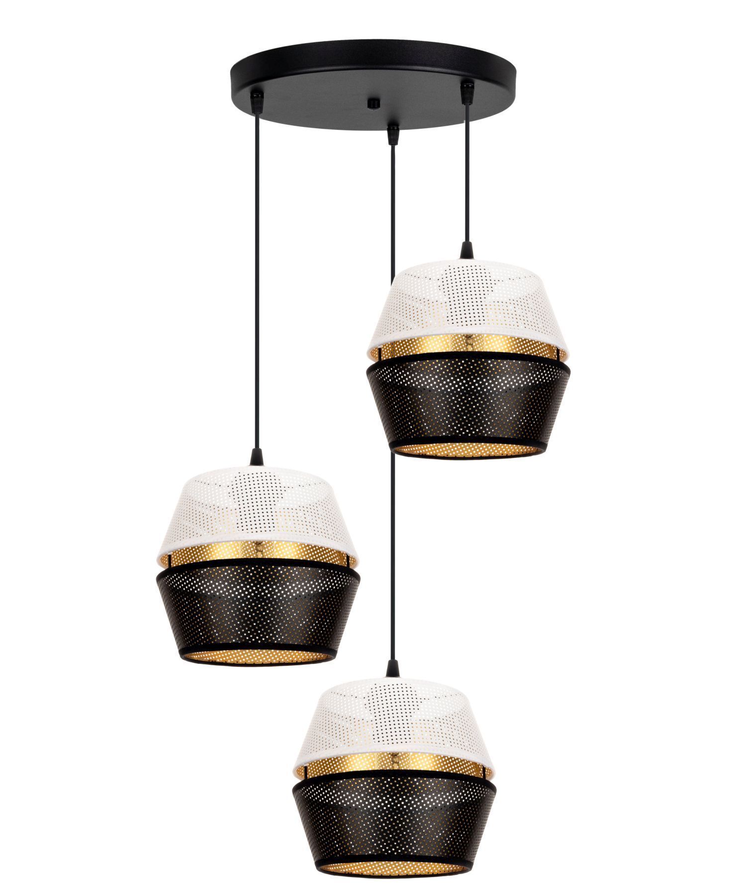 Lampe à suspendre noir blanc or métal L:45 cm E27 3-flmg