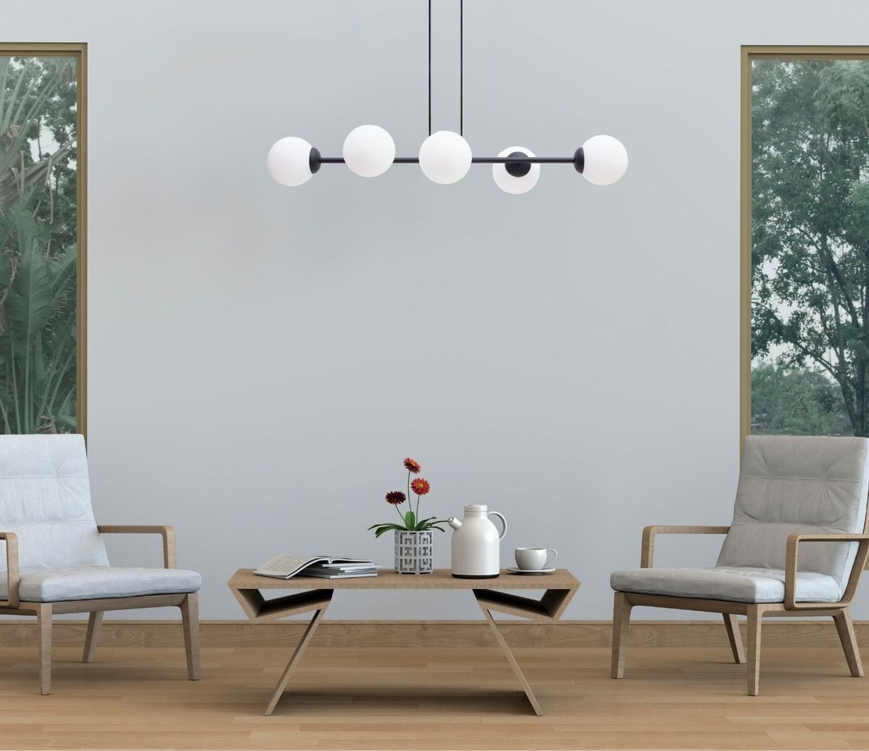 Lampe à suspendre anti-éblouissement verre métal 100 cm long E27 noir