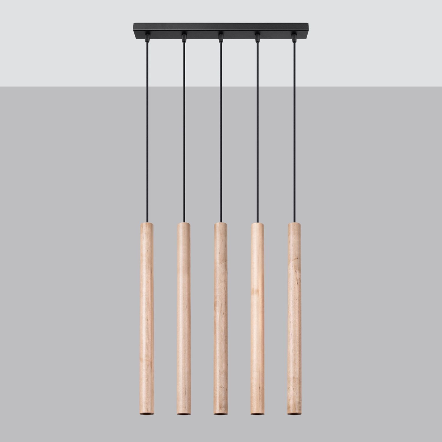 Lange Hängelampe Holz Natur G9 5-flammig 45 cm Esstisch hängelampe, pendelleuchte, holz, naturholz, minimalistisch
