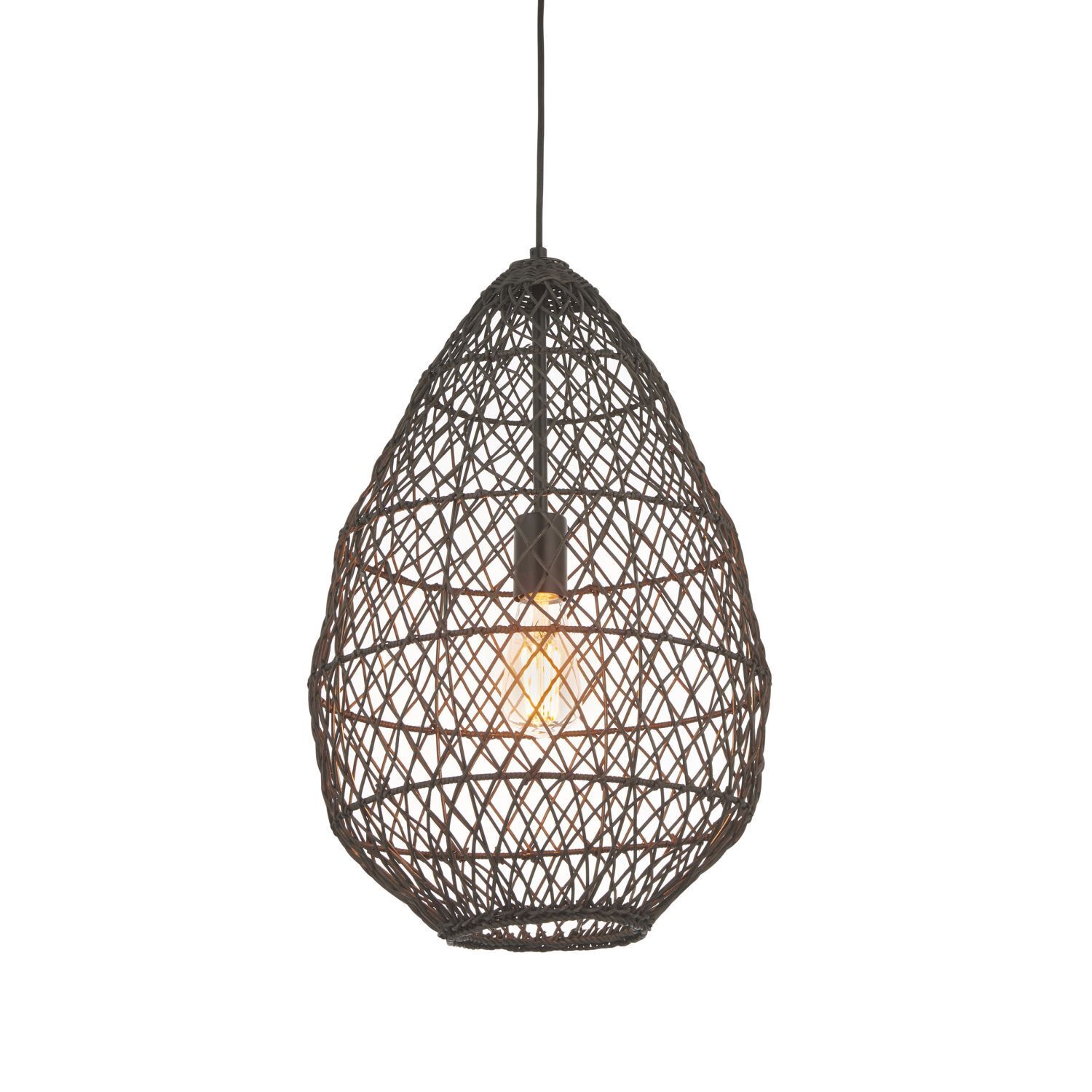 Lampe à suspendre noire en rotin métal Ø 35 cm artisanale Boho