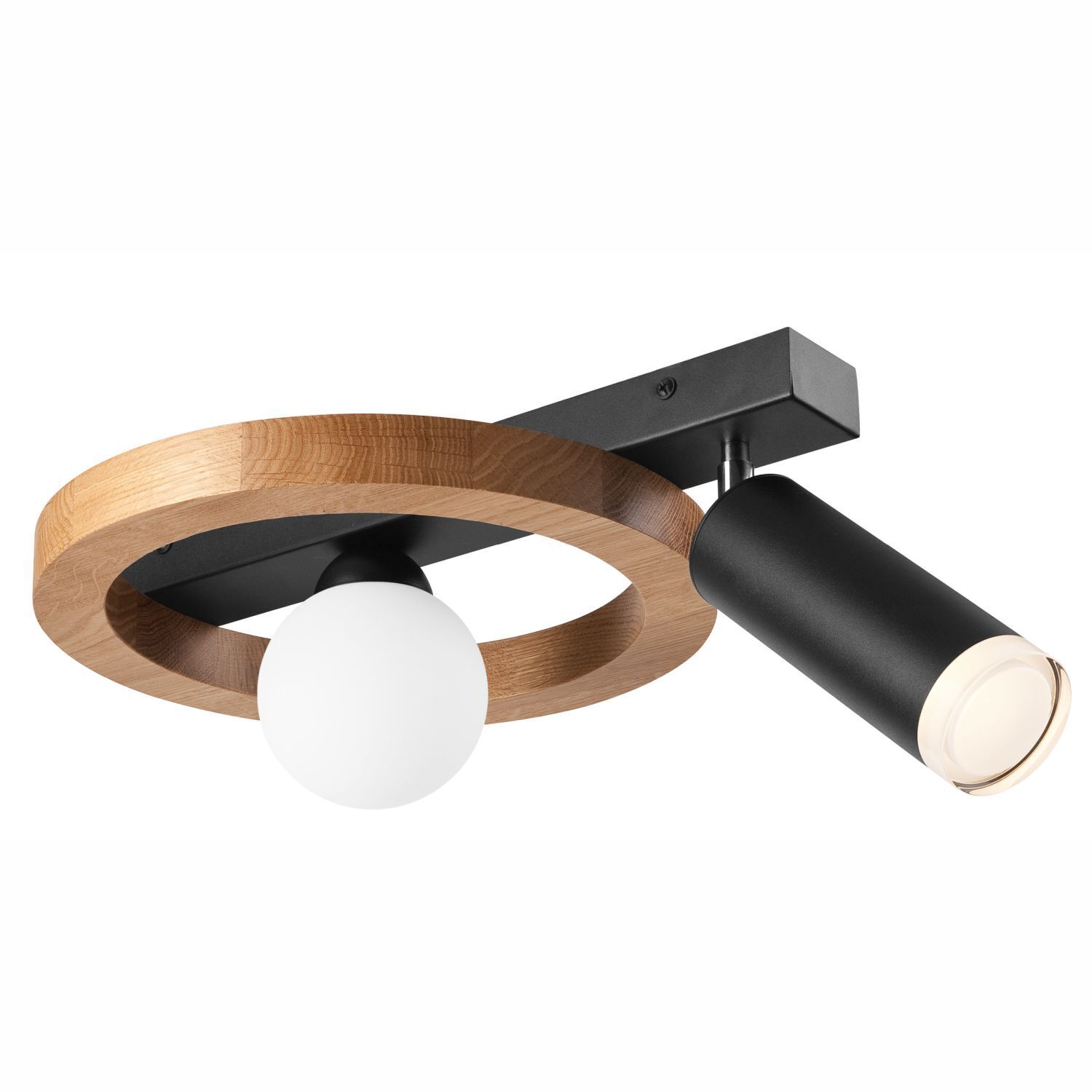 Plafonnier flexible acier bois verre G9 noir blanc