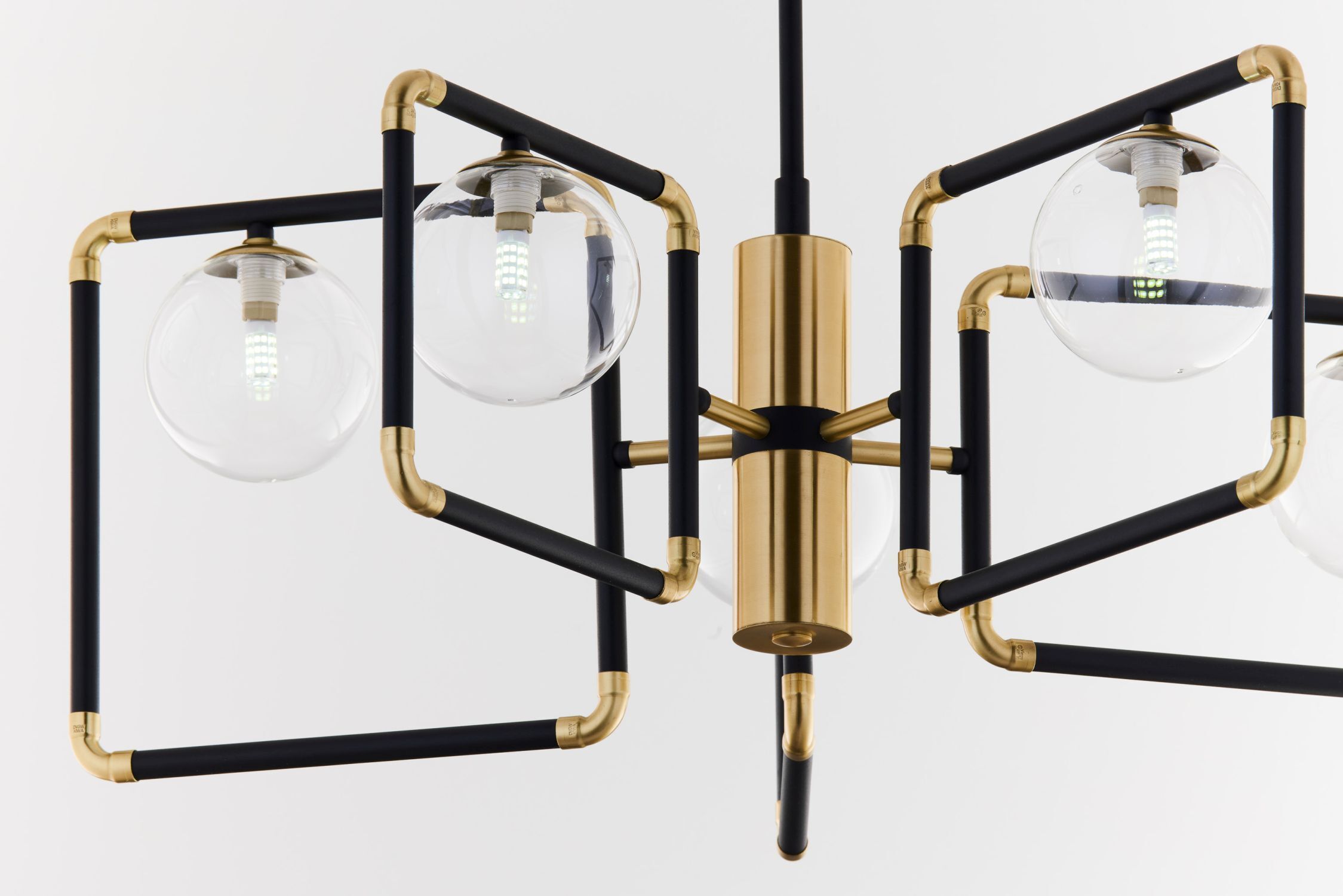 Plafonnier XXL métal verre noir or 83 cm 4-flmg