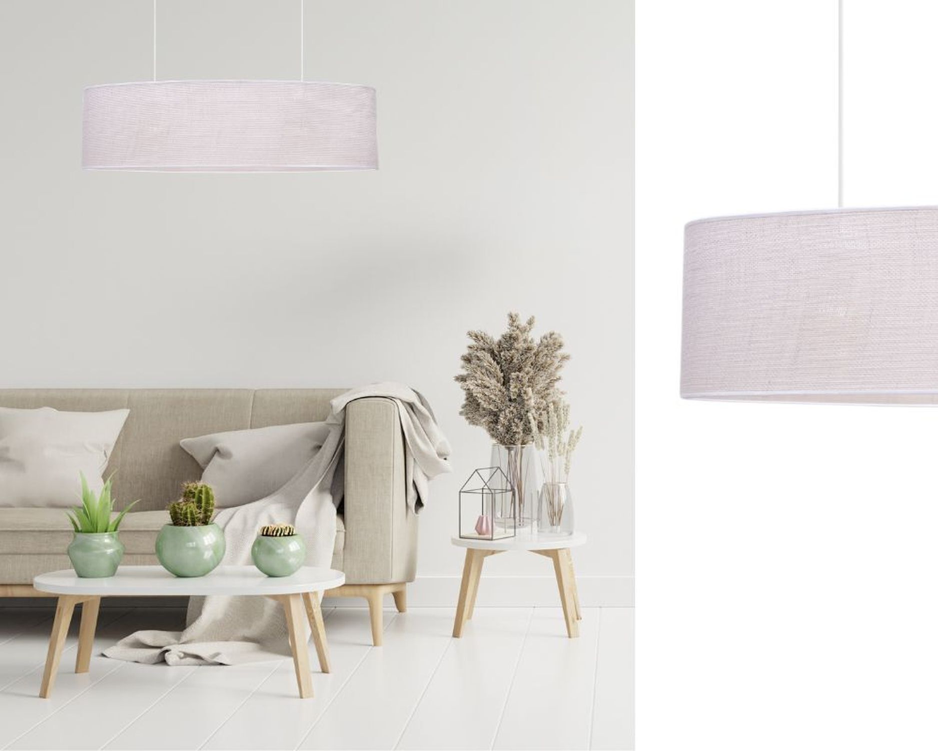 Suspension chaleureuse Abat-jour en tissu 2 flammes E27 70 cm