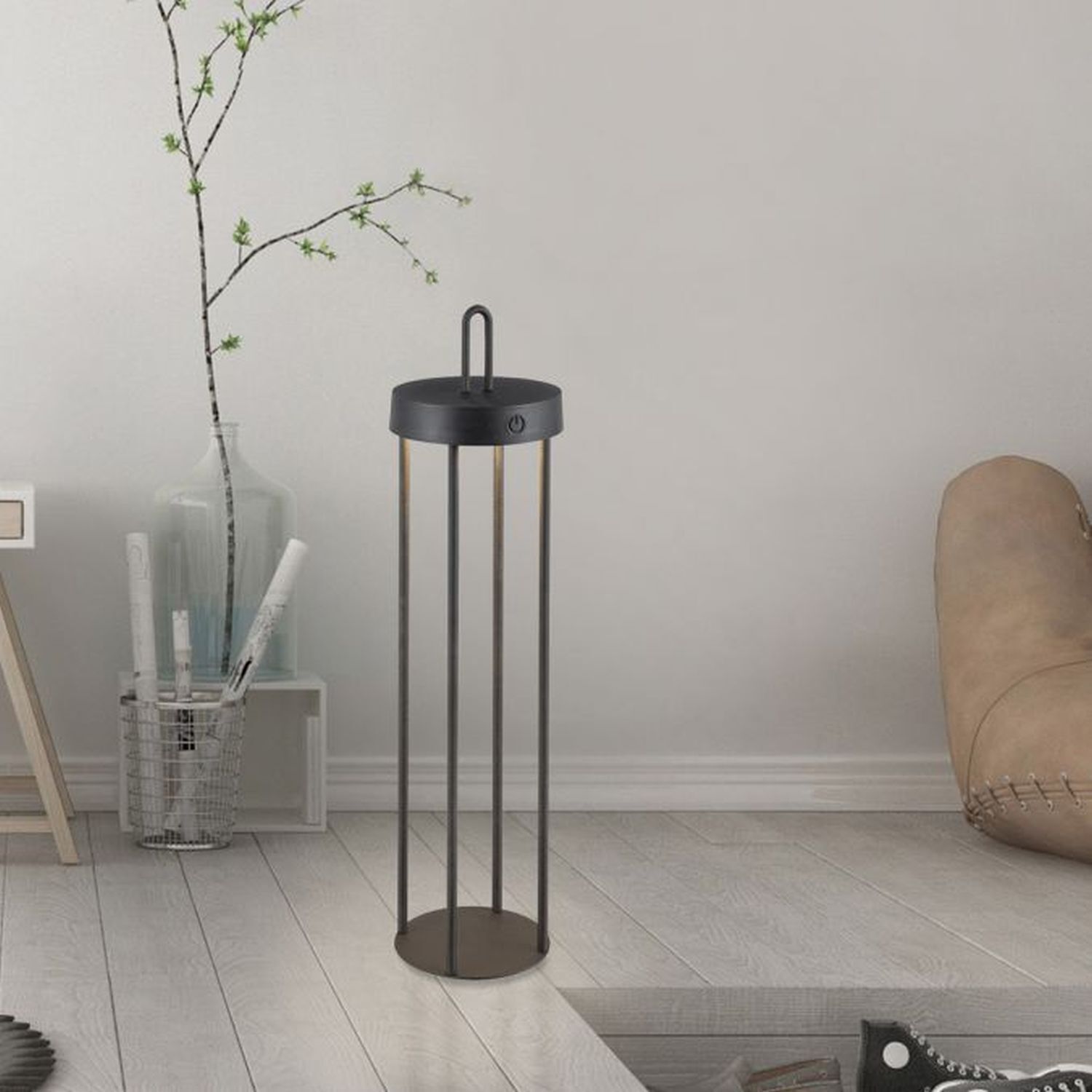 Lampe de table LED rechargeable métal dimmable IP44 2 W noir