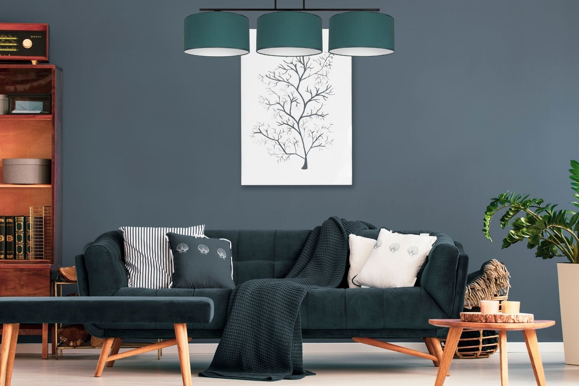 Blendarme Lampe de plafonnier tissu vert blanc E27 3-flamme