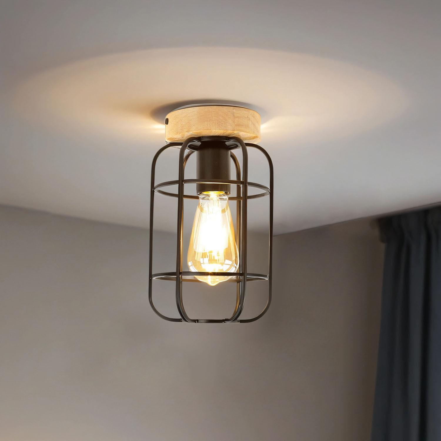 Plafonnier métal bois E27 Ø 15 cm petit Deckenleuchte, Leuchte
