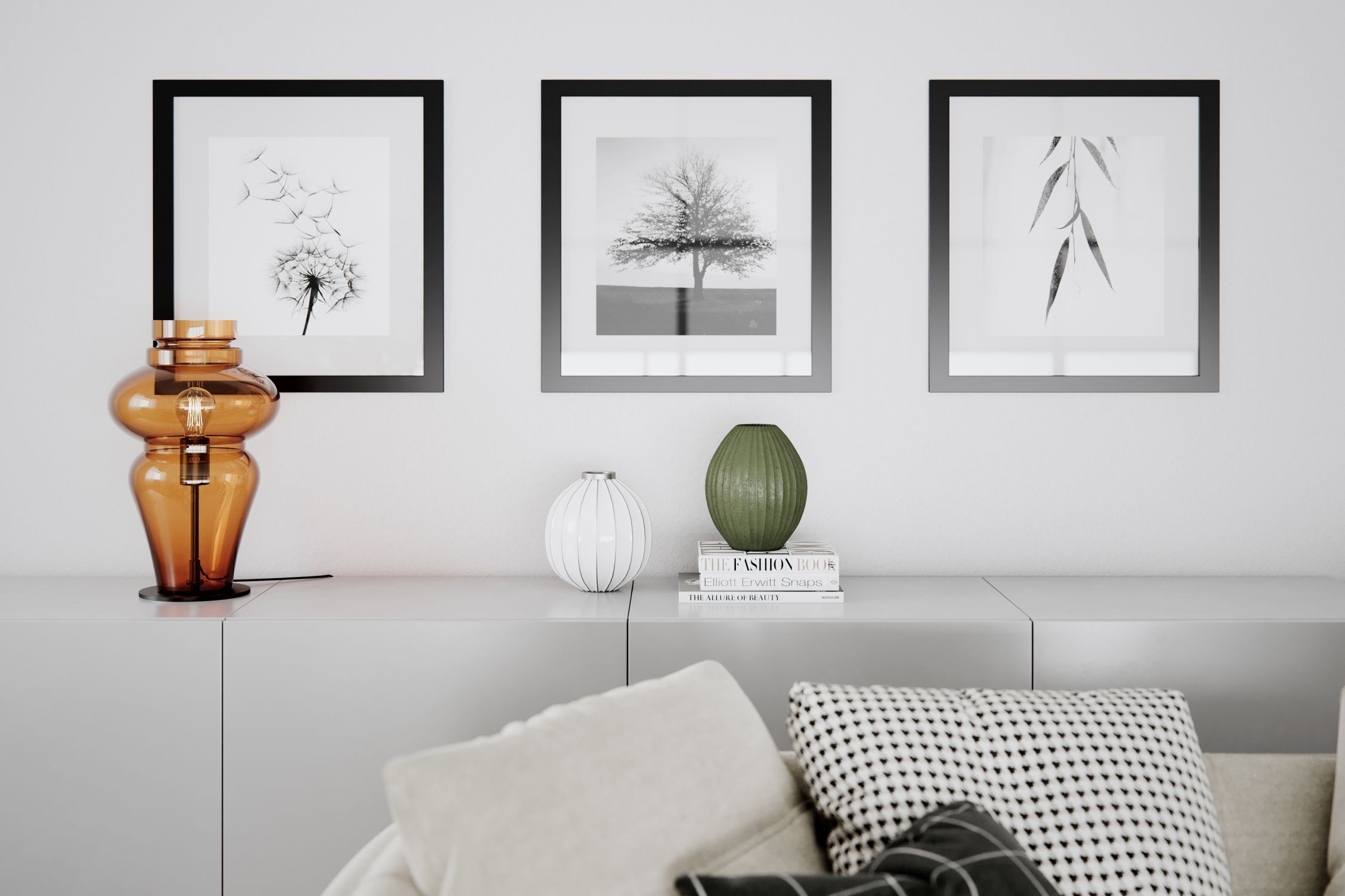 Wohnzimmer-Deko, Tischdeko, Vasen, Bildrahmen, Lampe