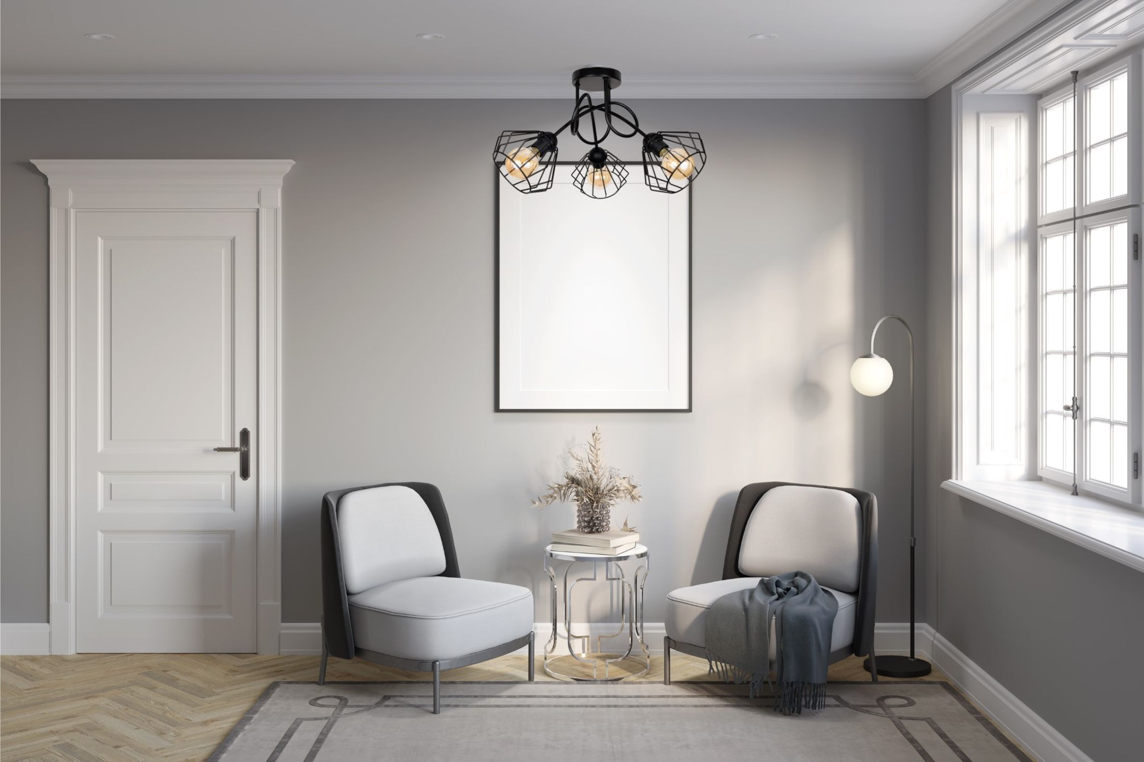 Lampe de plafonnier décorative métal E27 L:55 cm en noir