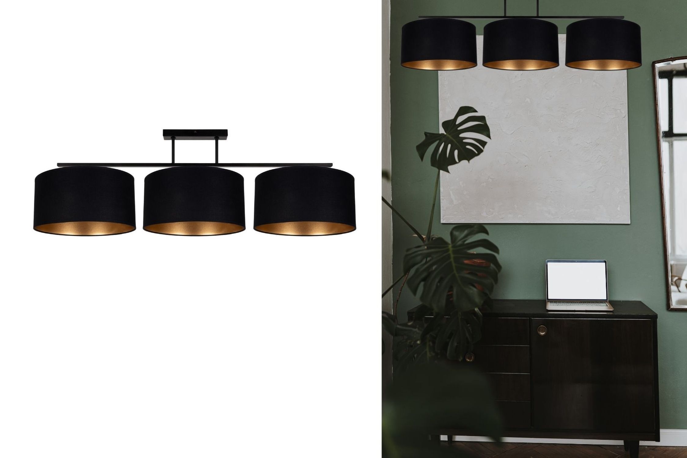 Plafonnier confortable Tissu Noir Or E27 100 cm Lampe, Elektronik, Laptop, PC, Leuchte