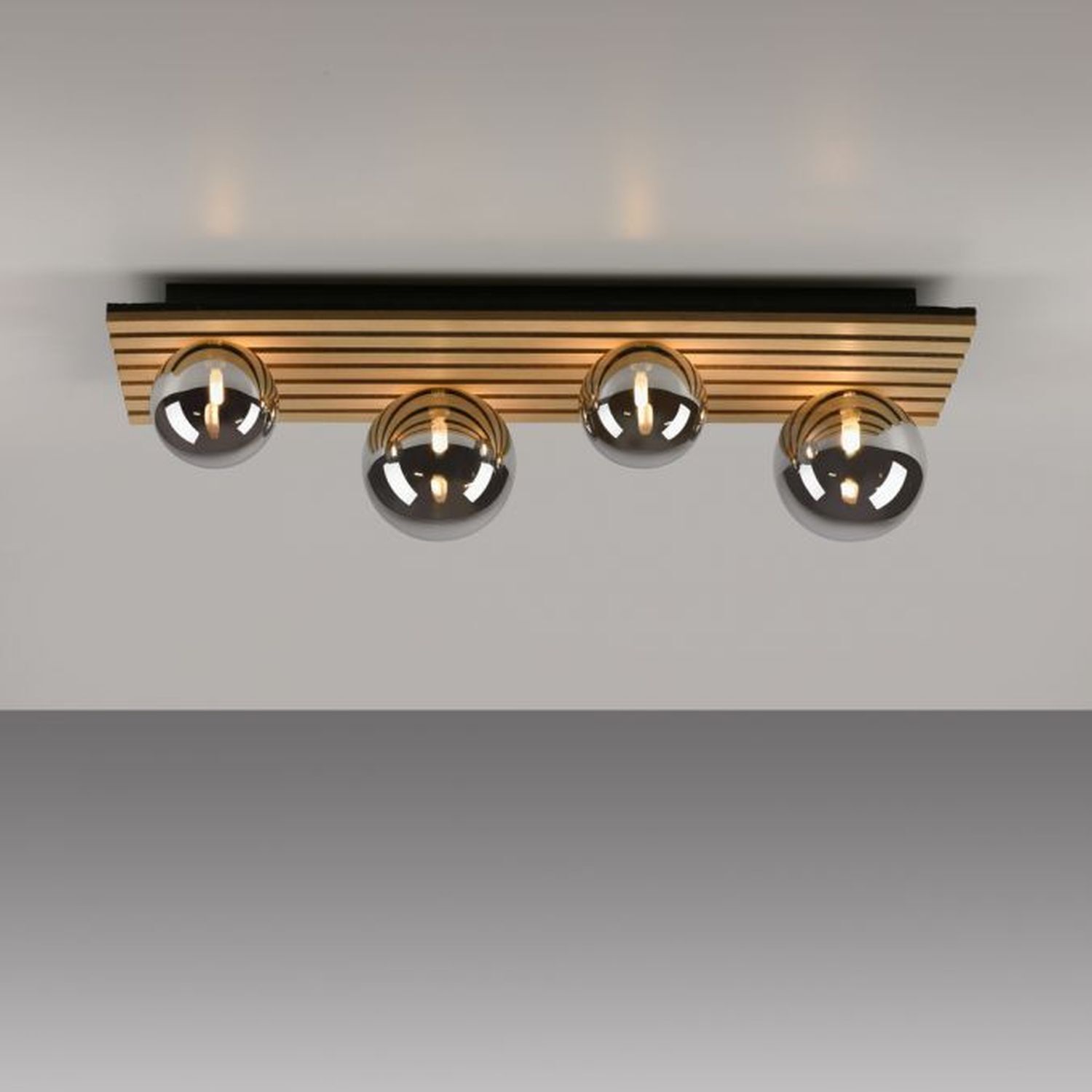 Wohnliche Deckenlampe Glaskugeln Holz G9 80 cm Natur Deckenleuchte, Beleuchtung, Leuchte