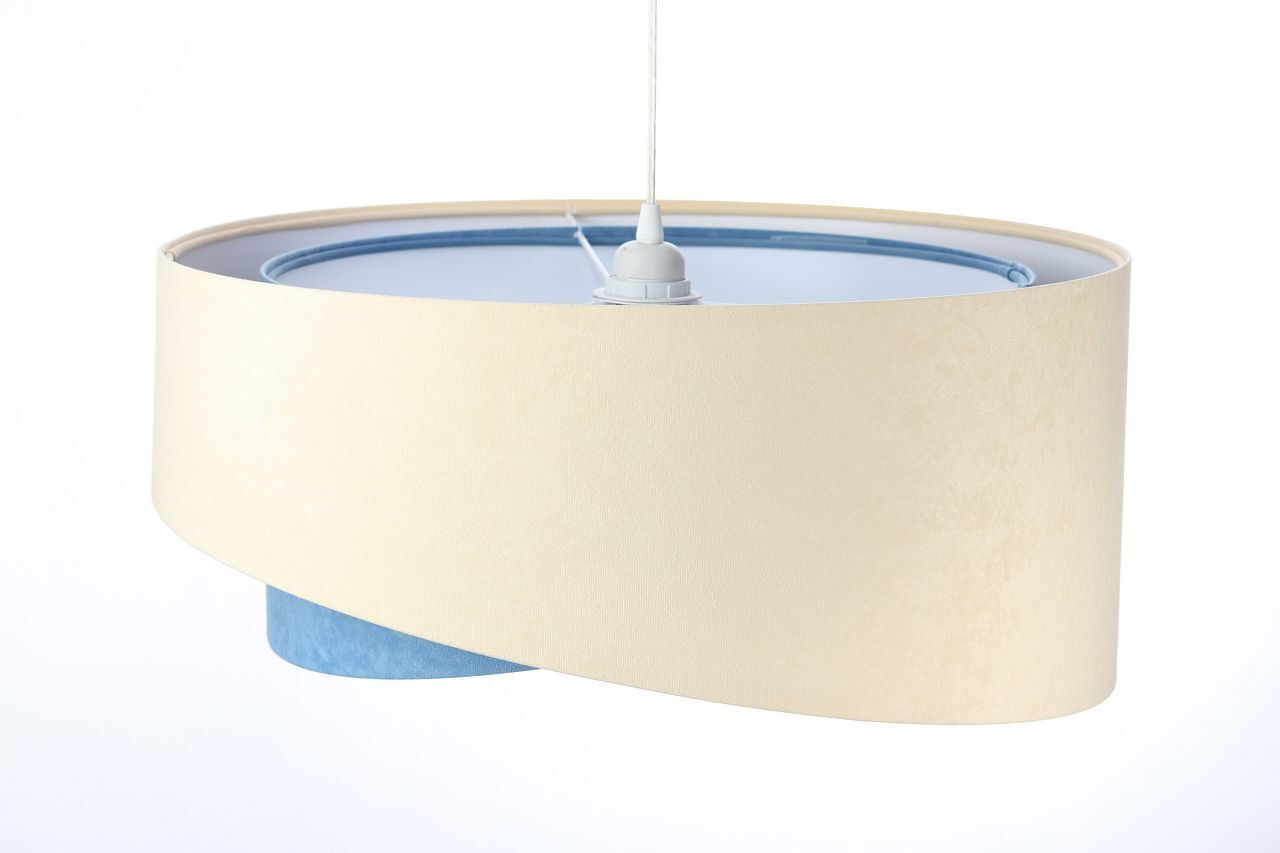 Suspension Tissu aspect velours rond Ø 50 cm E27 Crème Bleu