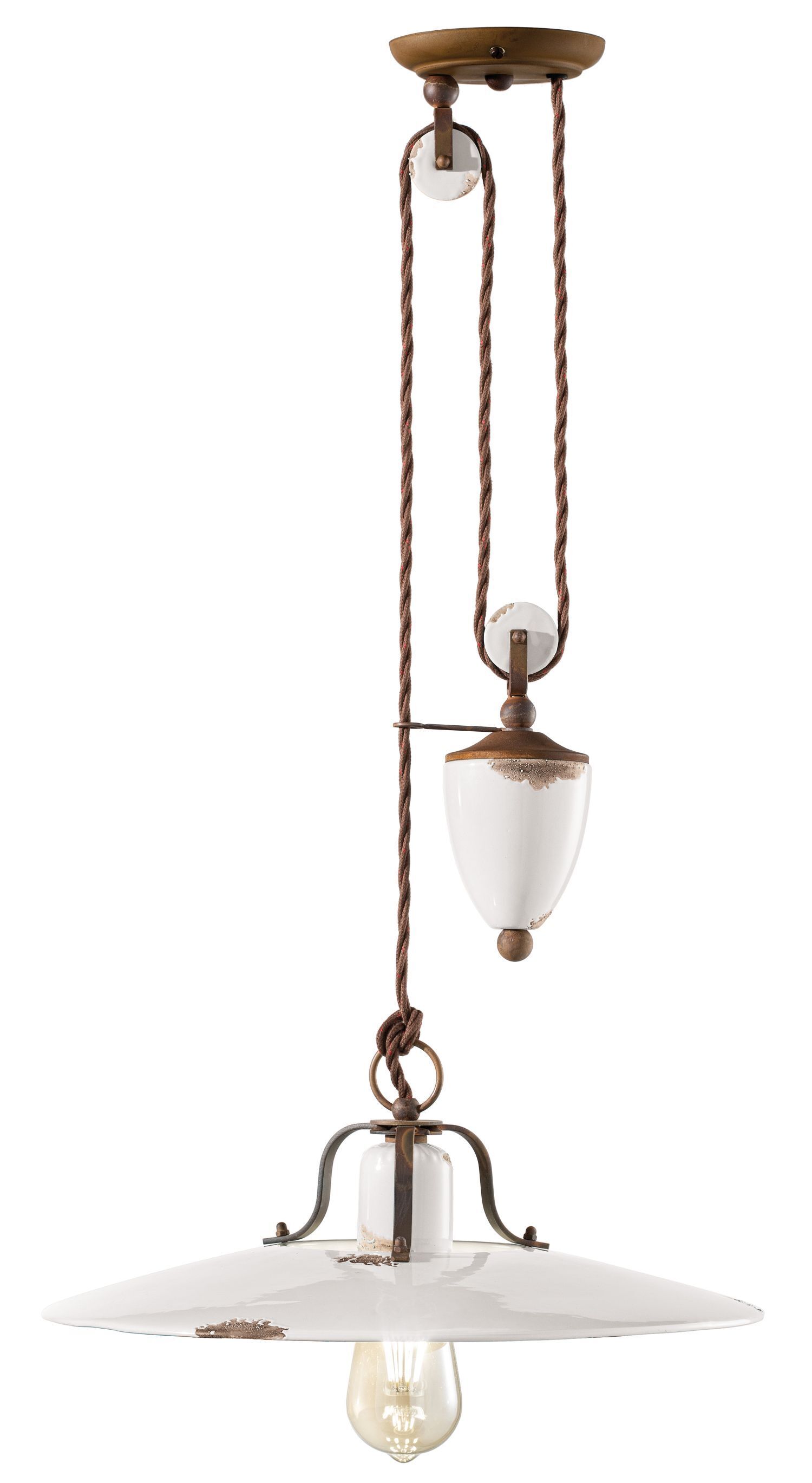 Suspension Blanc Shabby Antique Céramique ajustable E27 NICOLA