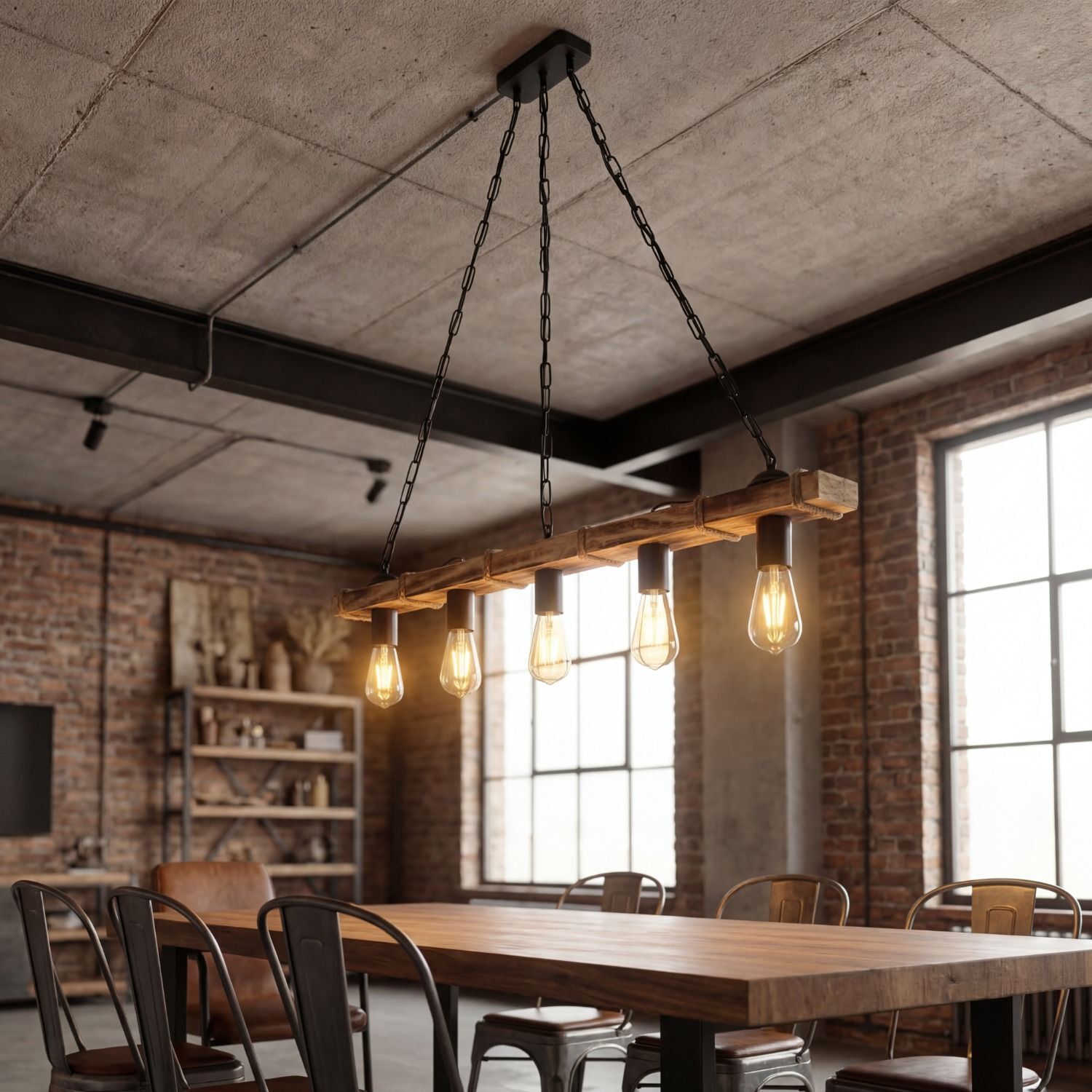 Esstisch, Holztisch, Industrie-Design, Hängeleuchte, Rustikal