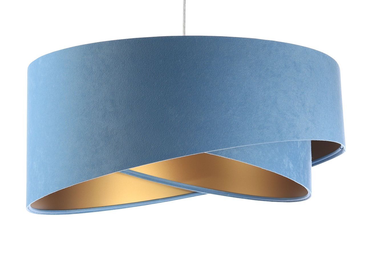 Suspension ronde D : 50 cm E27 Bleu Or Tissu aspect velours