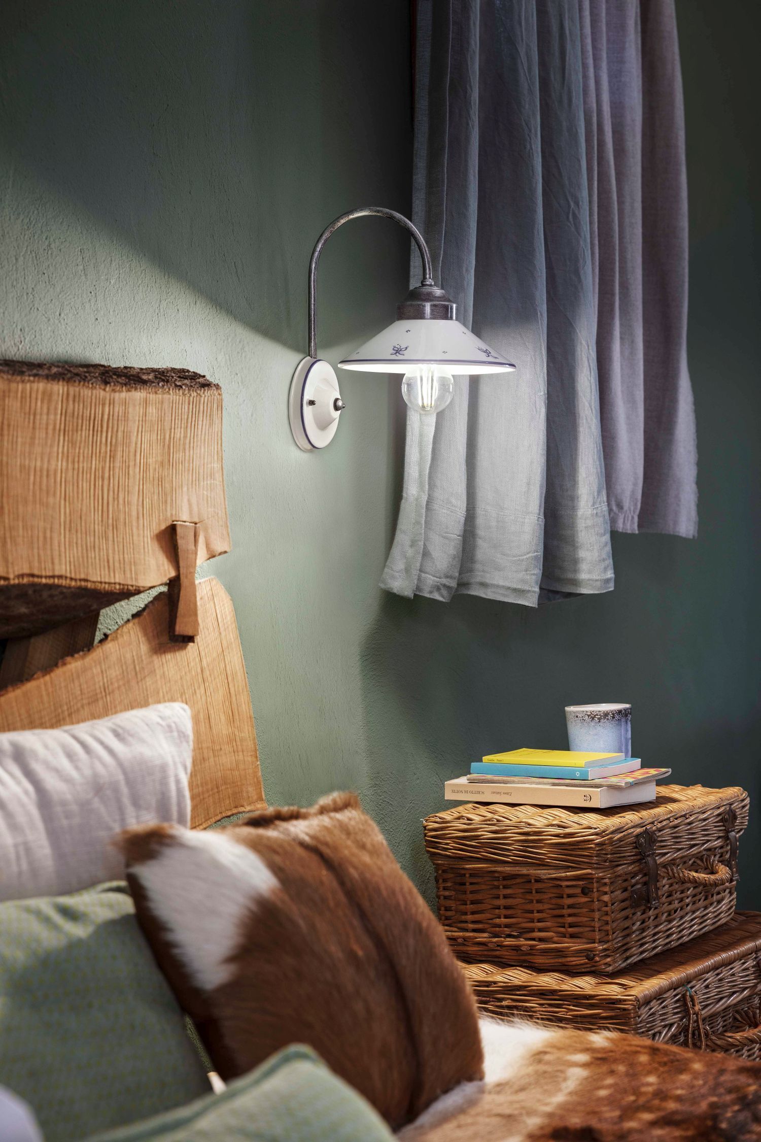 Wandleuchte Metall Keramik E27 H: 28 cm Landhaus Stil Lampe