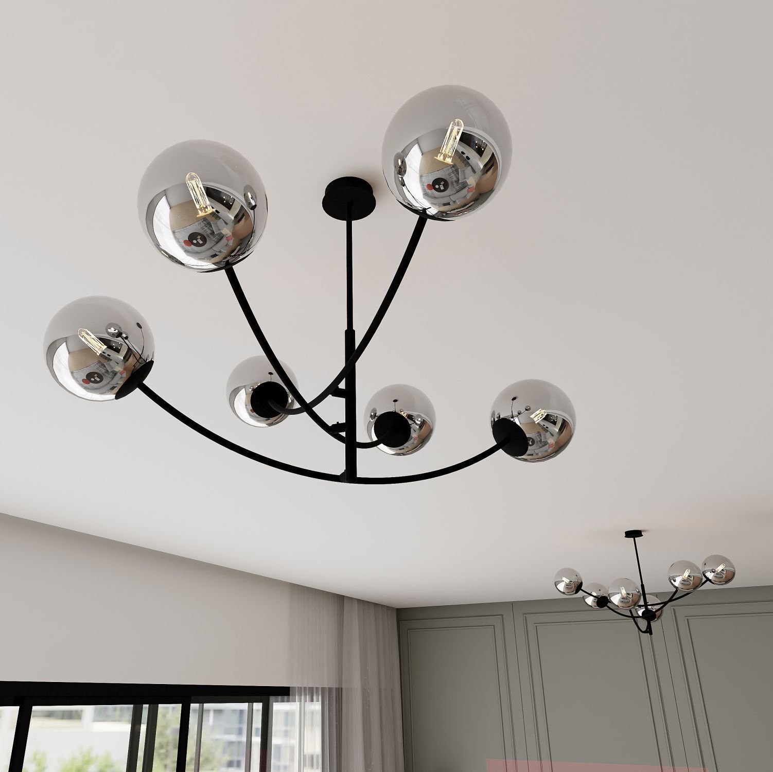 Plafonnier métal verre orientable L : 89 cm 6x E14