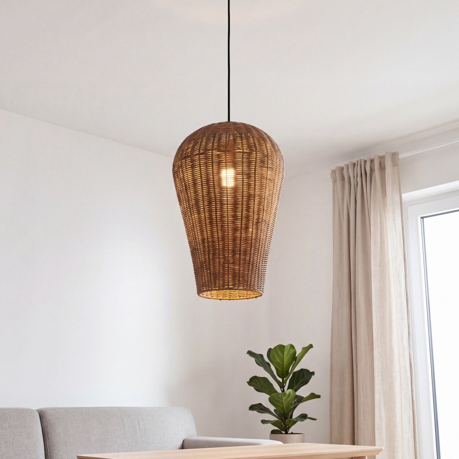Boho Lampe à suspendre Corbeille Abat-jour Naturel Ø 31 cm E27 confortable