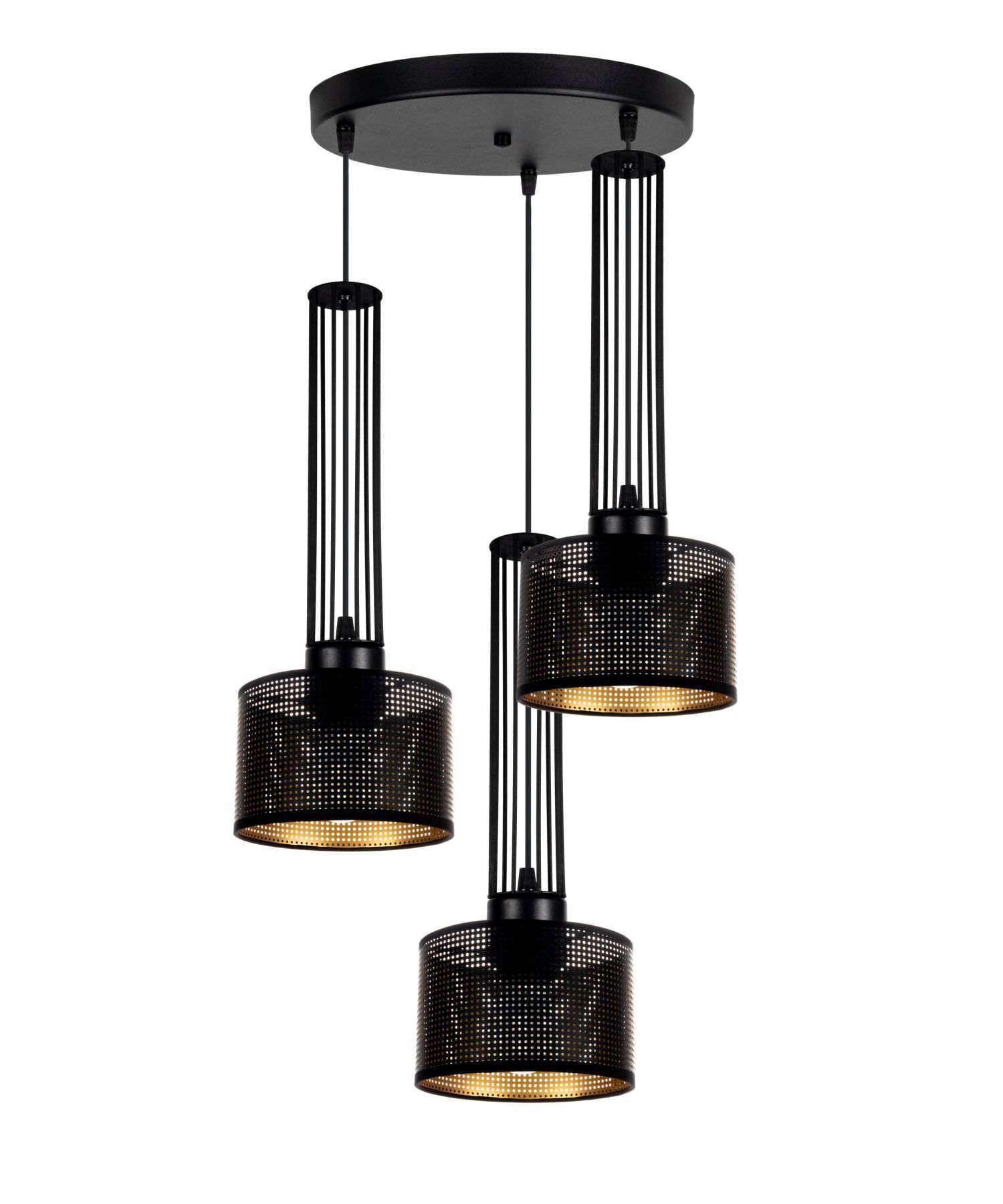 Lampe à suspendre décorative en métal 3-flamme E27 noir or