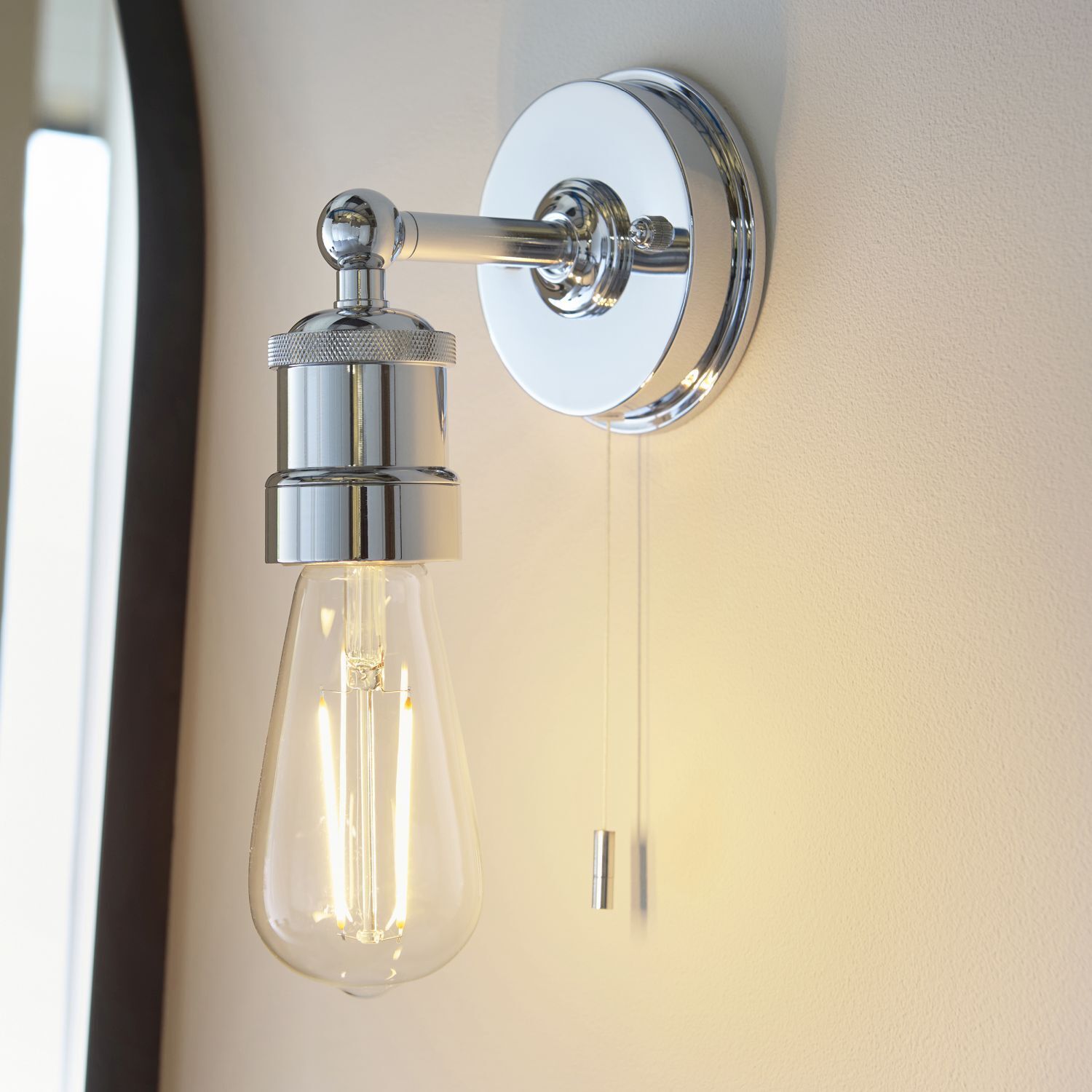 Applique avec interrupteur IP44 chrome rétro design E27 salle de bain