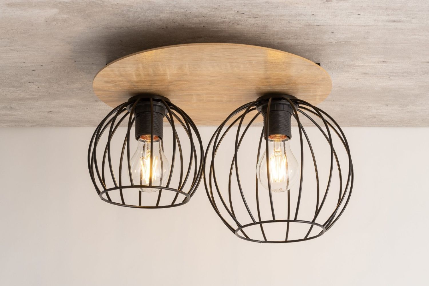 Plafonnier Noir Naturel E27 Métal Bois Salon