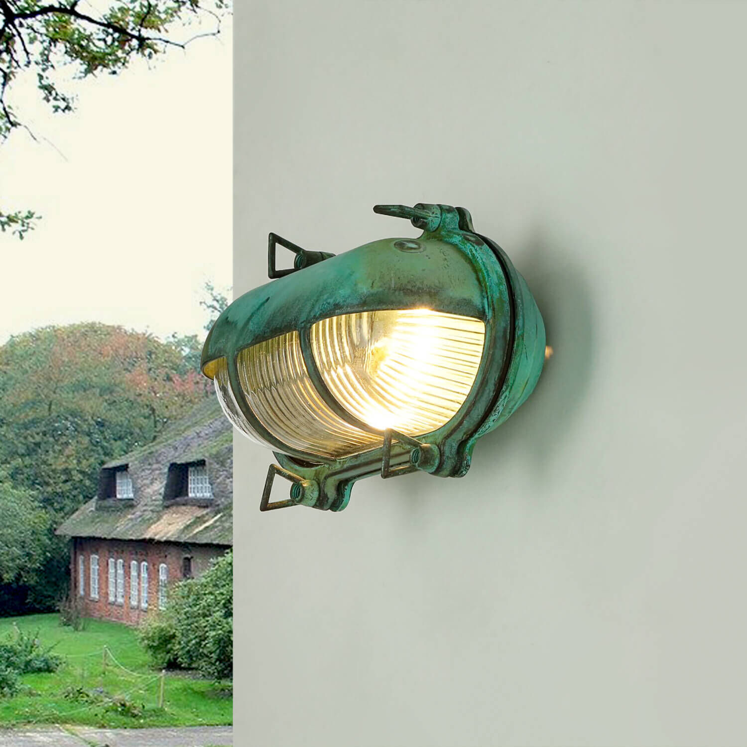 Lampe d'extérieur Mur Maritim Vert Laiton Verre IP64