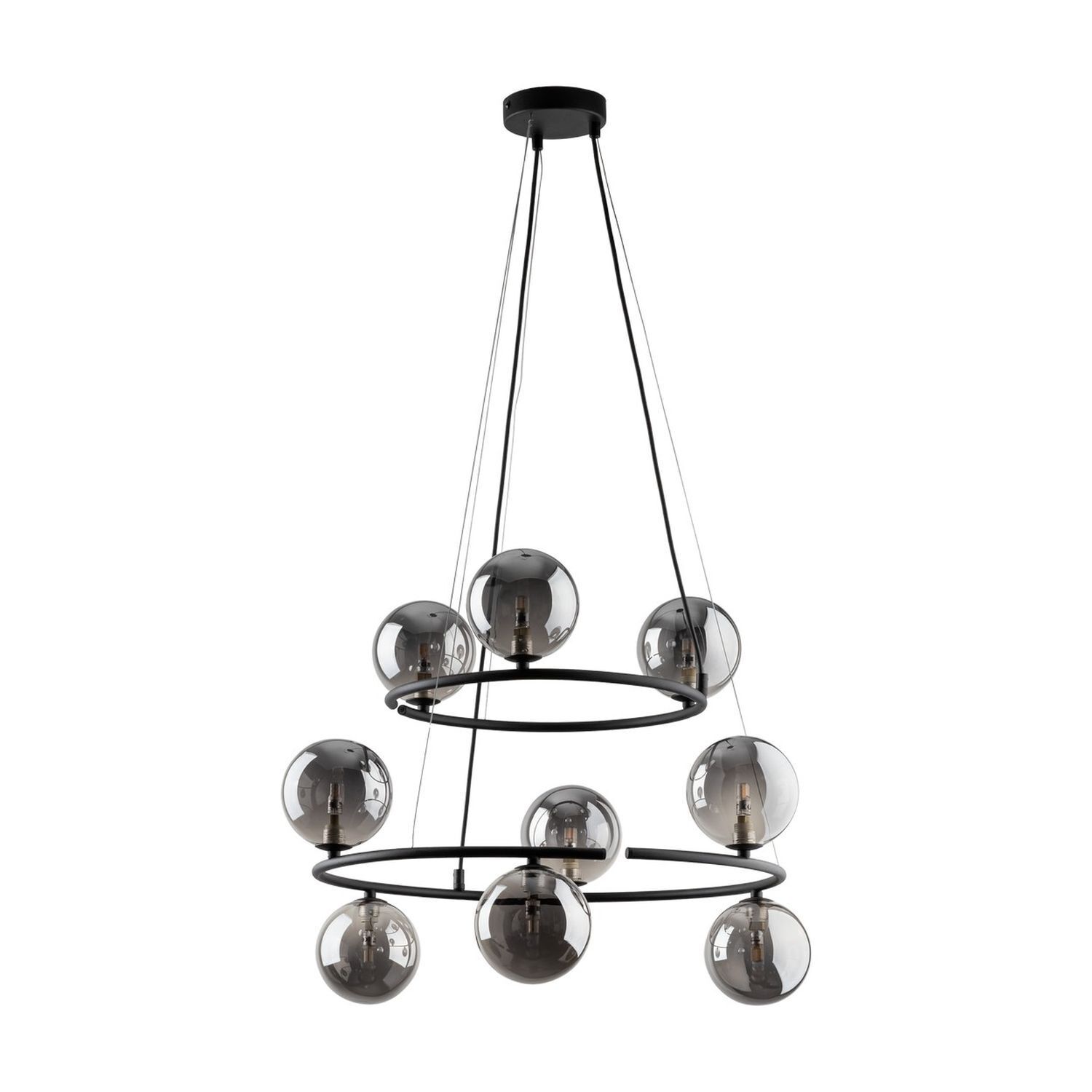 Suspension métal verre fumé G9 noir graphite 2 anneaux