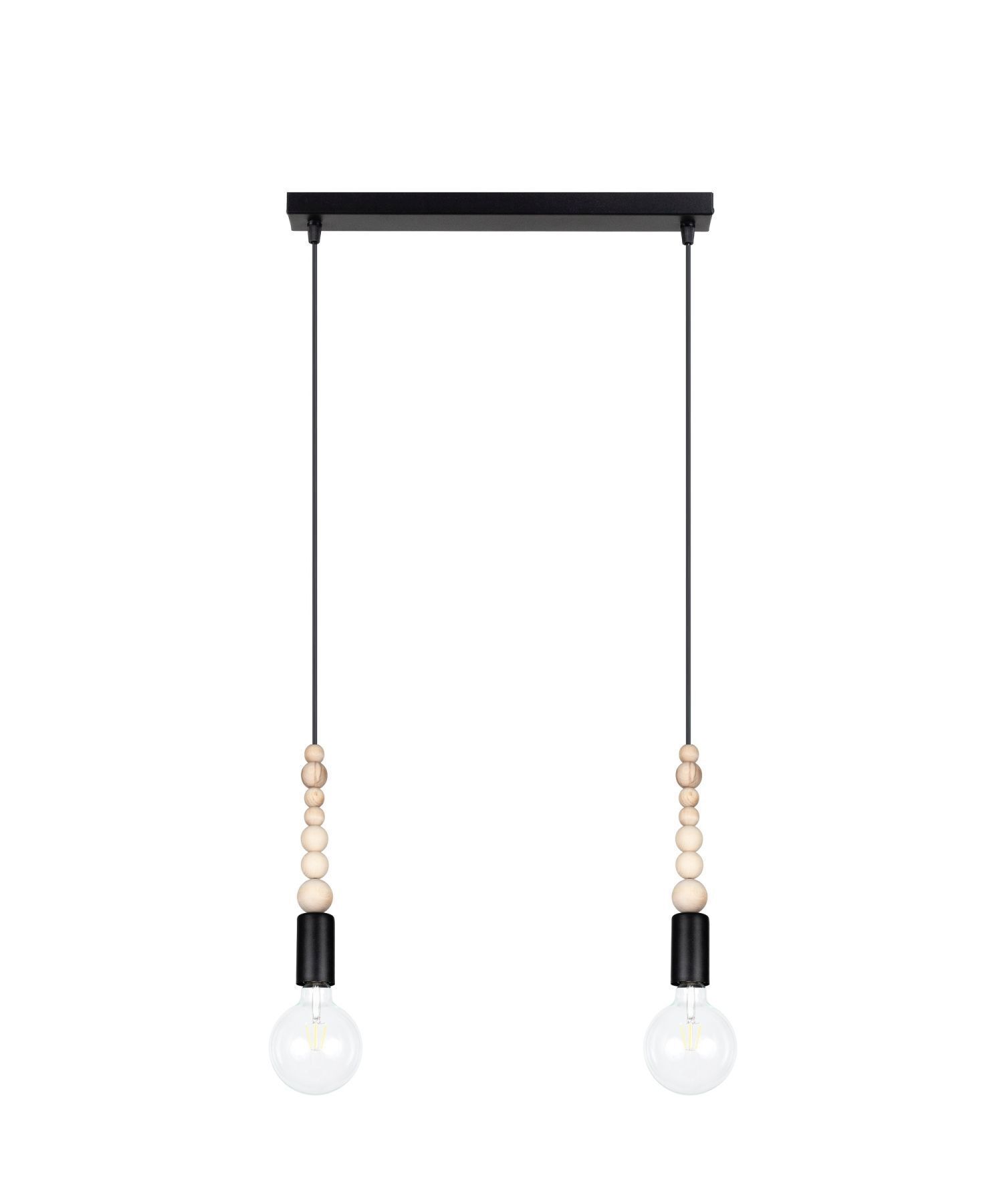 Longue lampe à suspendre Noir Bois Métal L:40 cm E27 2-flmg