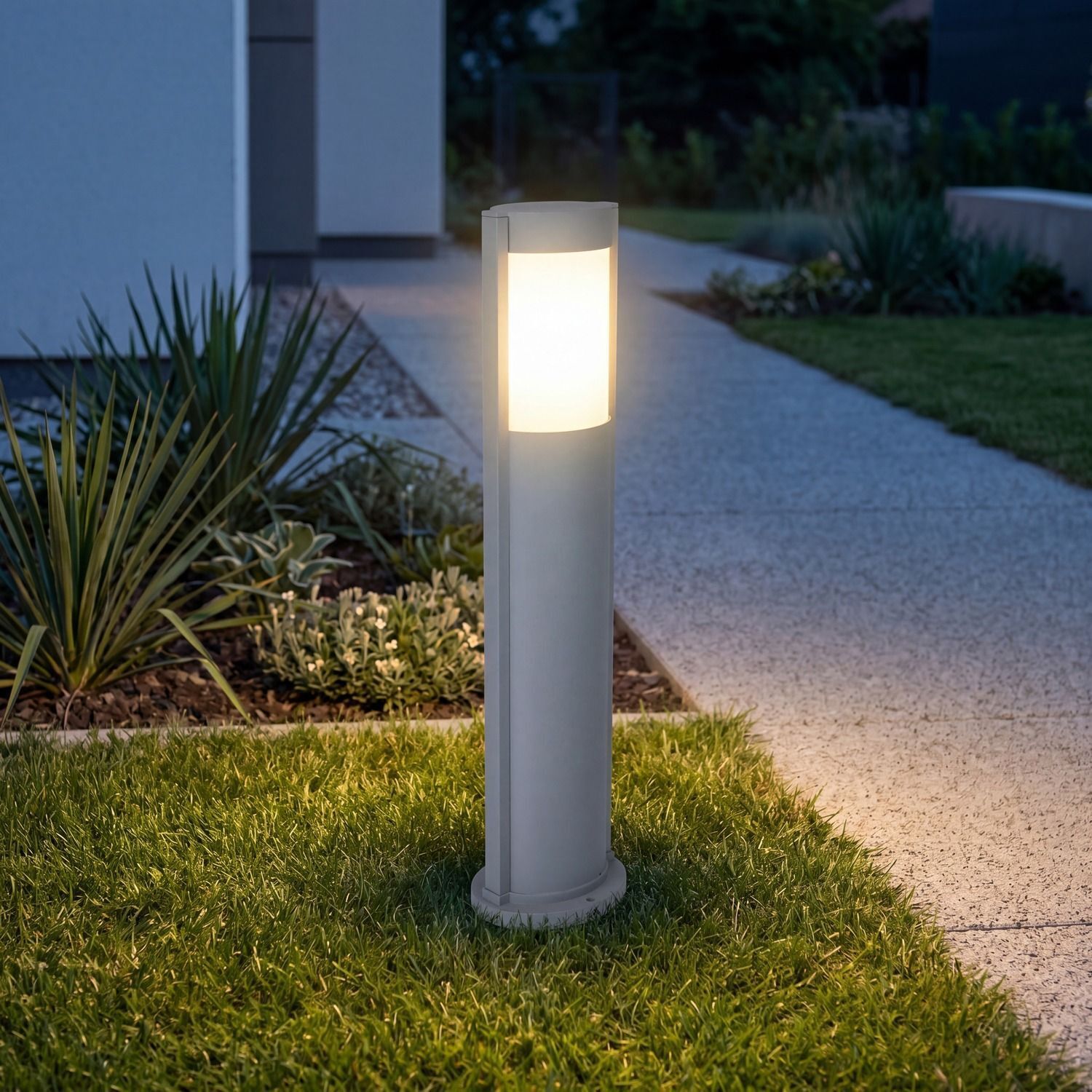 aussen-stehleuchte-wegeleuchte-cando-1-flammig-silber-modern-95-1 Außenleuchte, Gartenlampe, LED-Beleuchtung, Standleuchte, Wasserdicht