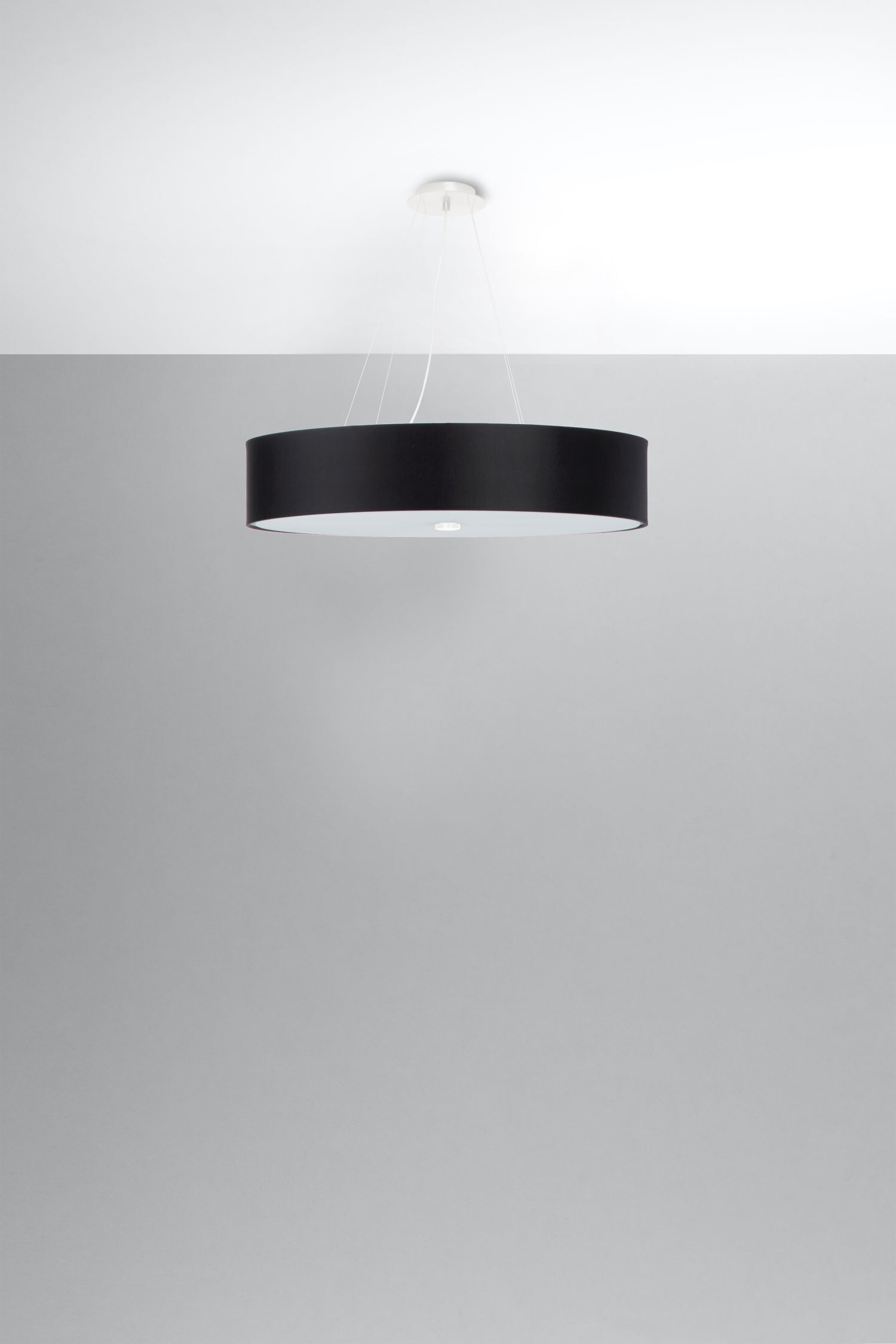 Suspension ronde Ø 60 cm Tissu Verre 5x E27 Noir