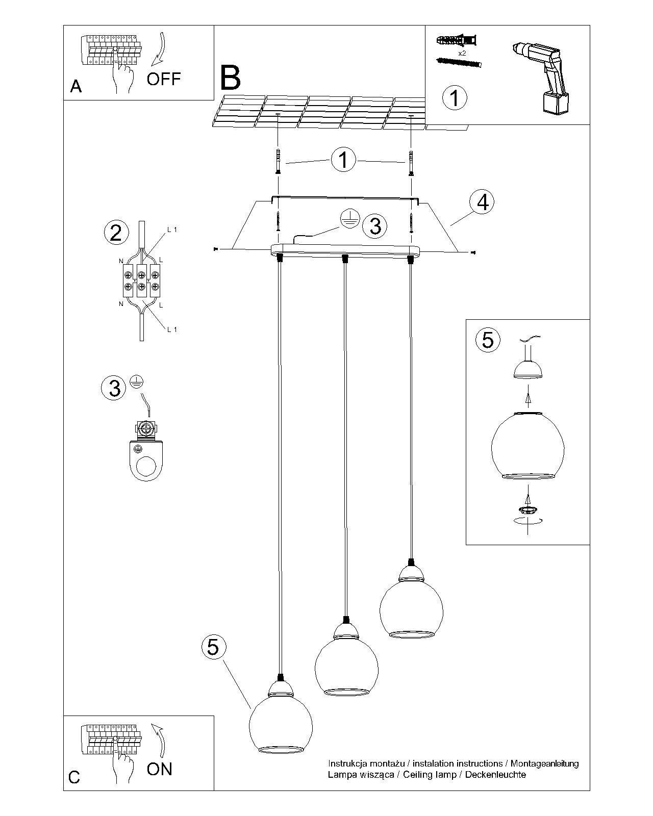 Lampe à suspendre Table de salle à manger Moderne Noir 3 flammes Verre fumé