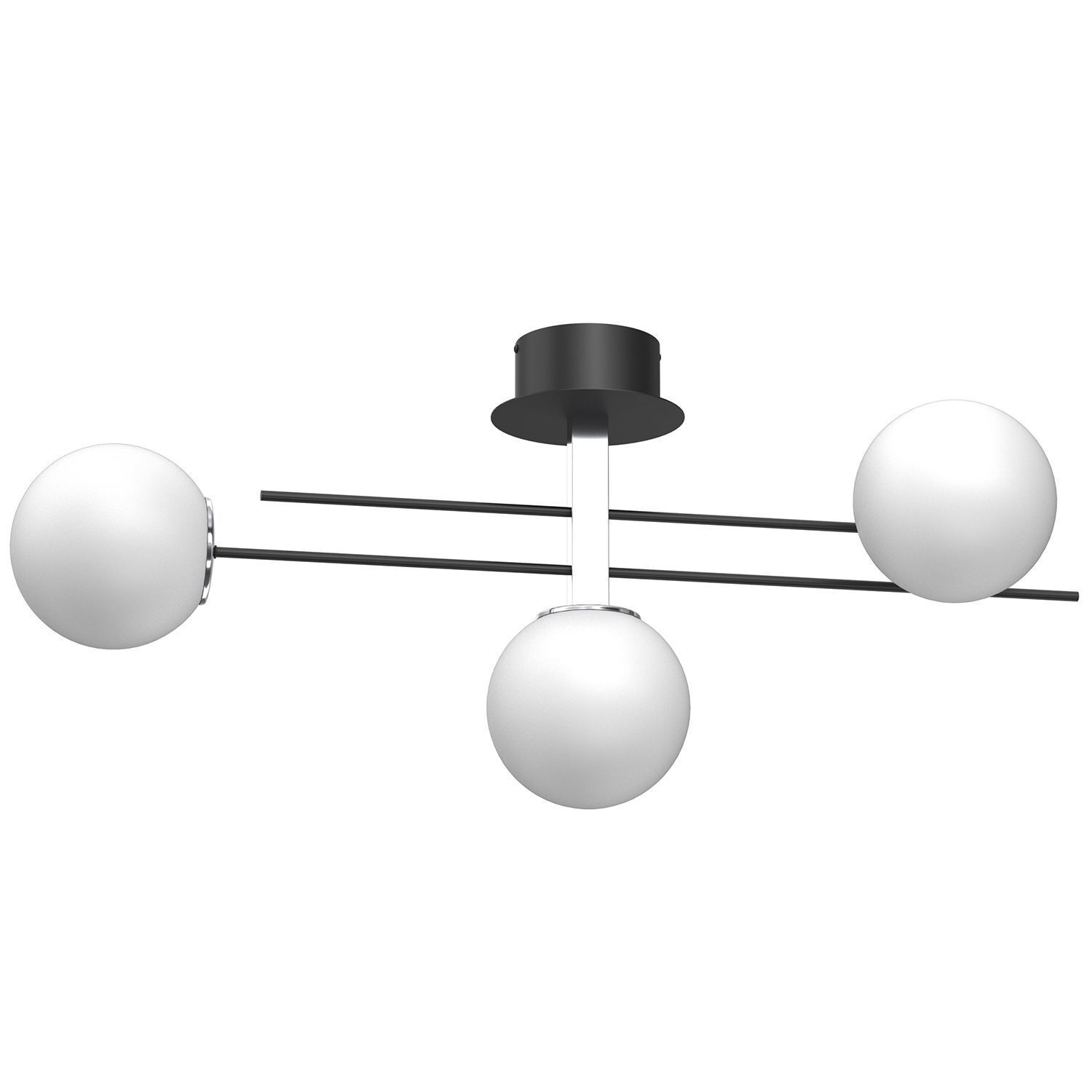 Plafonnier E27 Boules de verre Noir Blanc Chrome L:88 cm