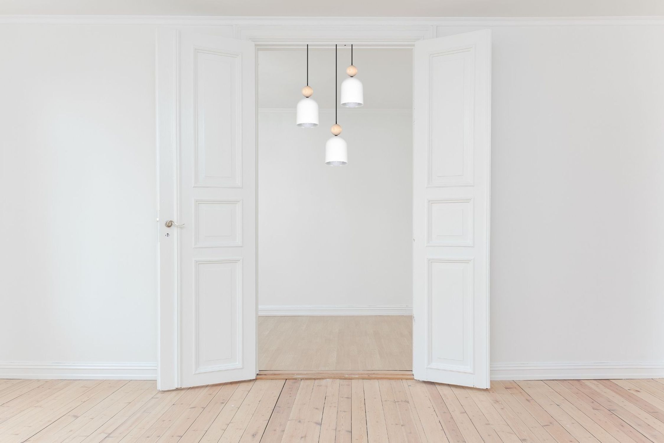 Suspension ronde Blanc Métal Bois 3-flmg E27 Ø36 cm