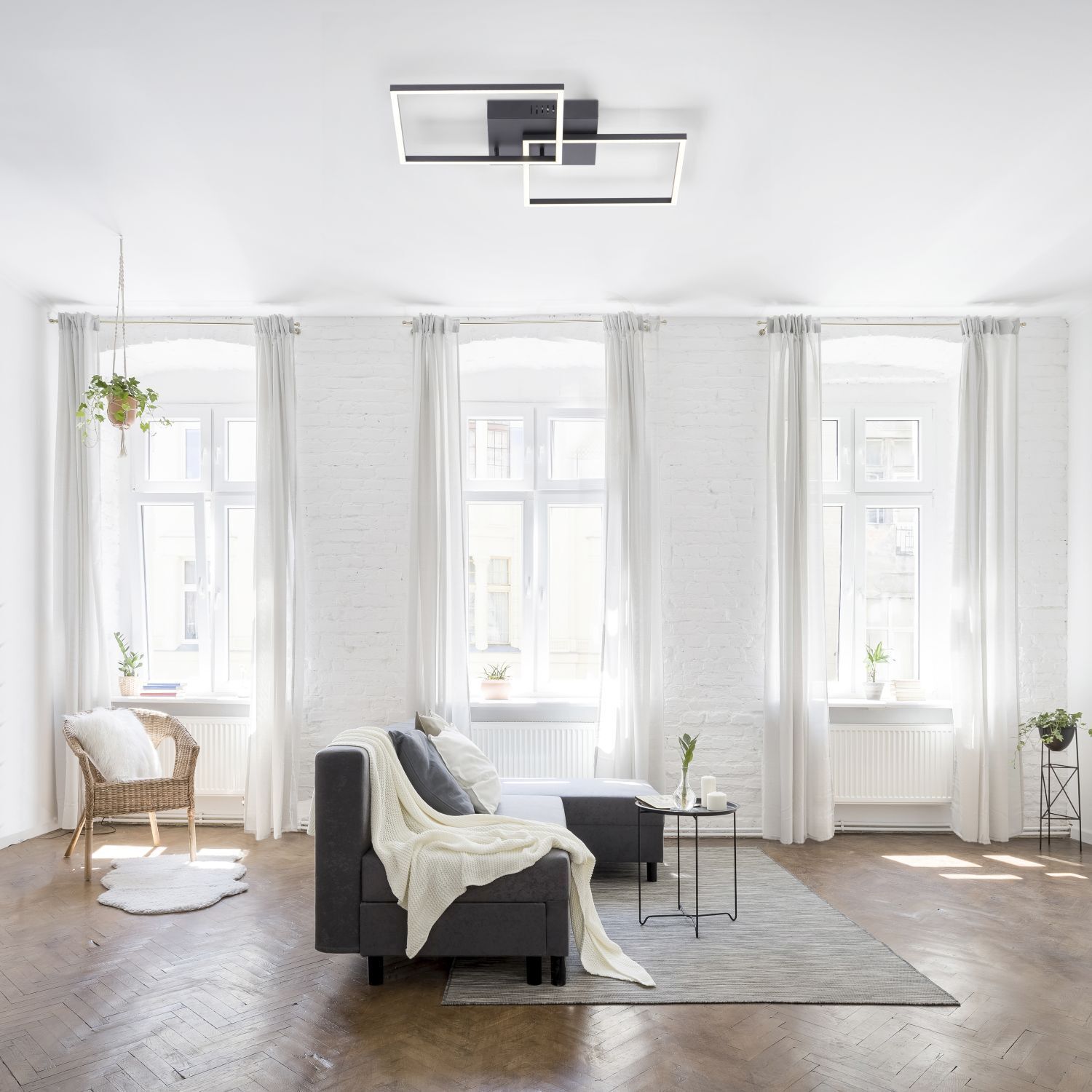 Plafonnier LED noir L:53 cm 2700-5000 K dimmable Dekoration für Zuhause, Fenster, Französisches Fenster, Pflanze, Mobiliar