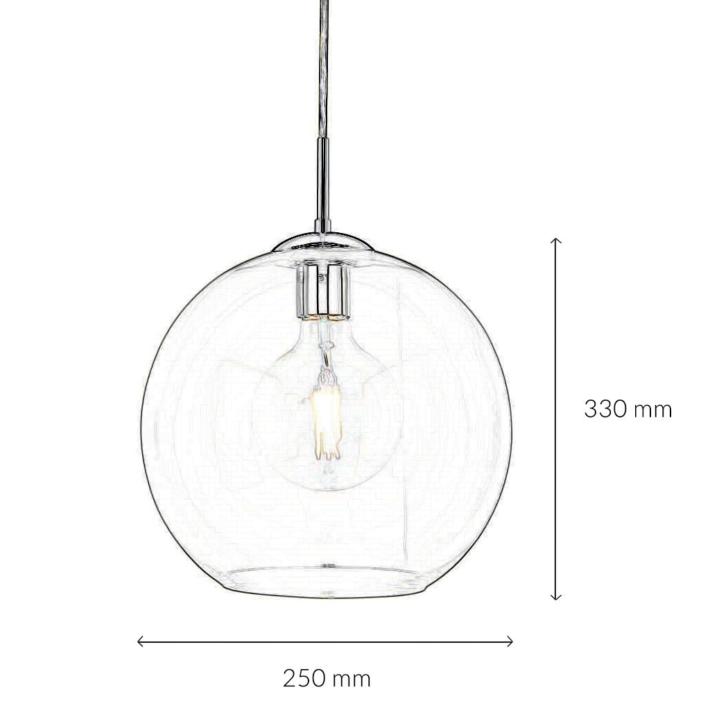 Suspension Verre Boule Ø 25 cm Clair Chrome pour E27