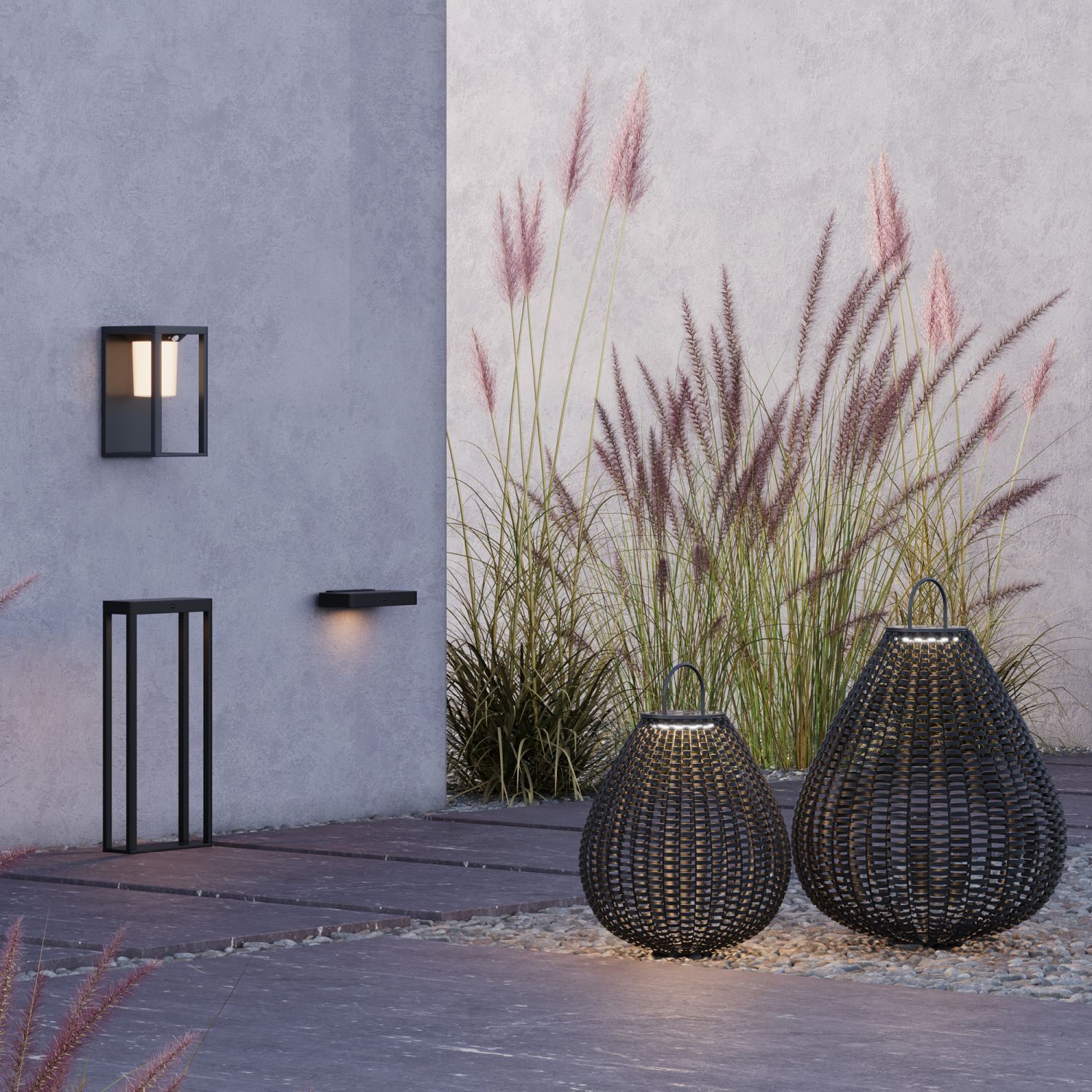 Lichterkugel, Laternenschatten, GartenDekoration, Korb-Laterne, Gras-Pflanzen