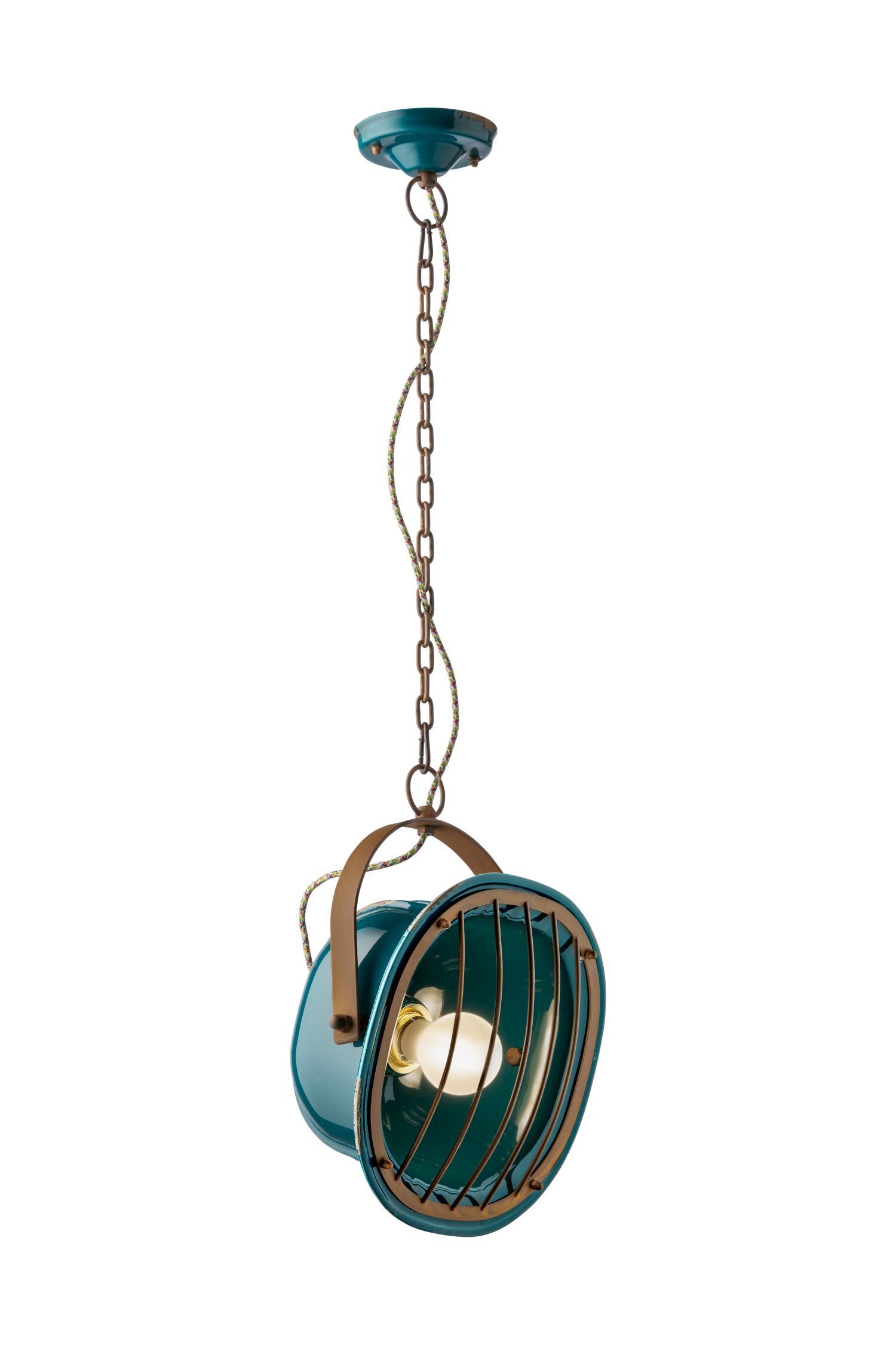 Lampe à suspendre métal céramique E27 brun pétrole shabby antique