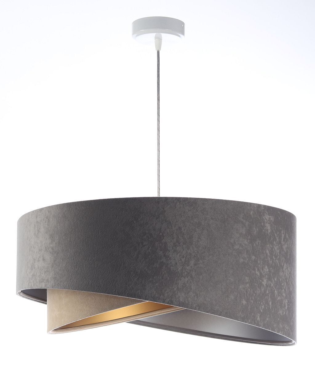 Suspension ronde Ø 50 cm Gris Argent Beige Or E27 Tissu