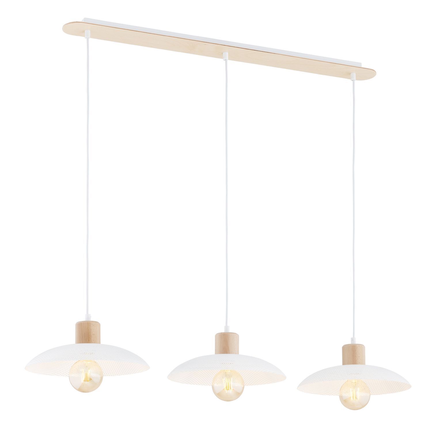 Suspension 3 flammes E27 L : 90 Blanc imitation bois métal