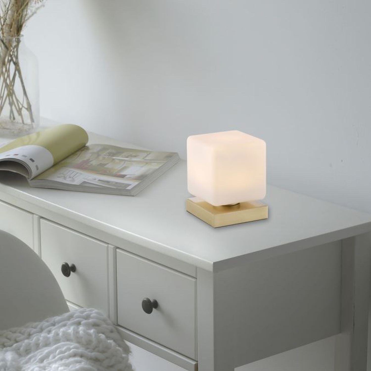 Lampe de table LED verre 16 cm 580 lm dimmable en laiton Moebel, Tabelle, Lampe, Tischlampe, Schreibtisch