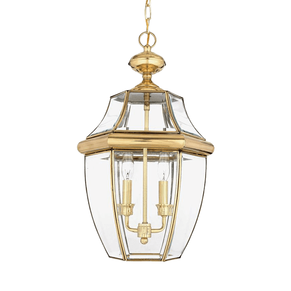 pendant light, gold finish, glass shade, double bulb, hanging light